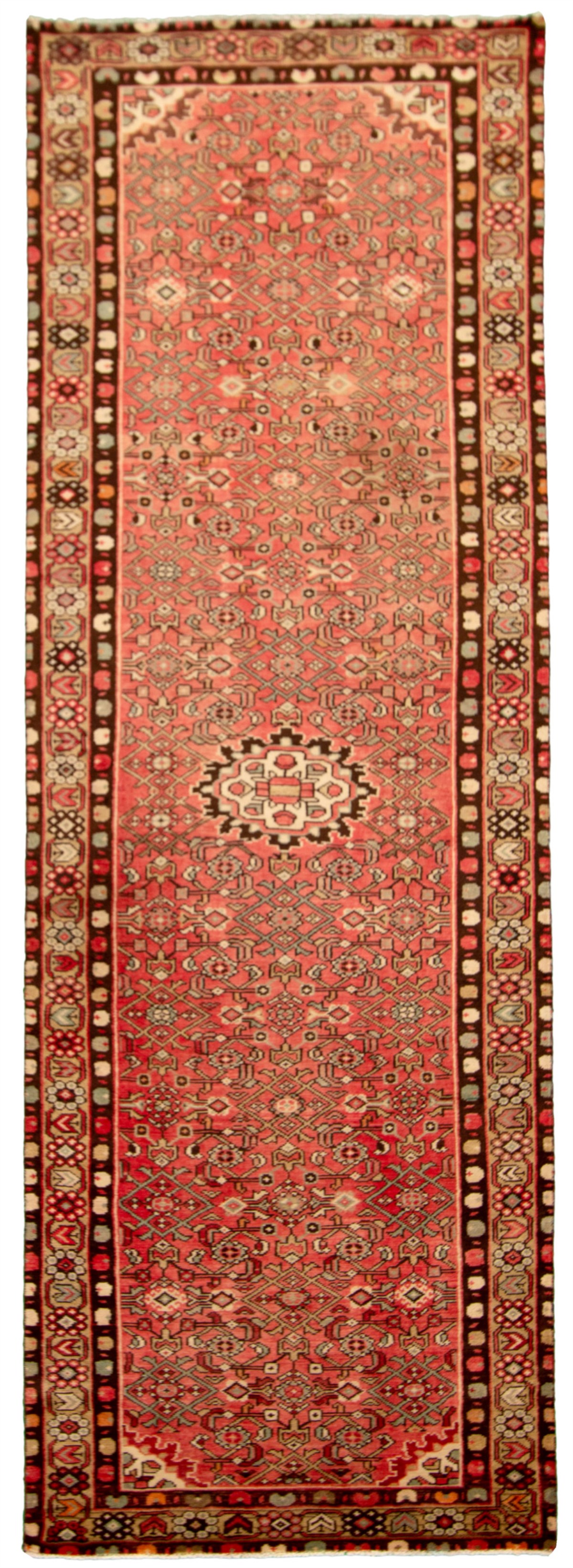 Hand-knotted Hosseinabad Red Wool Rug 3'6" x 10'2" Size: 3'6" x 10'2"  
