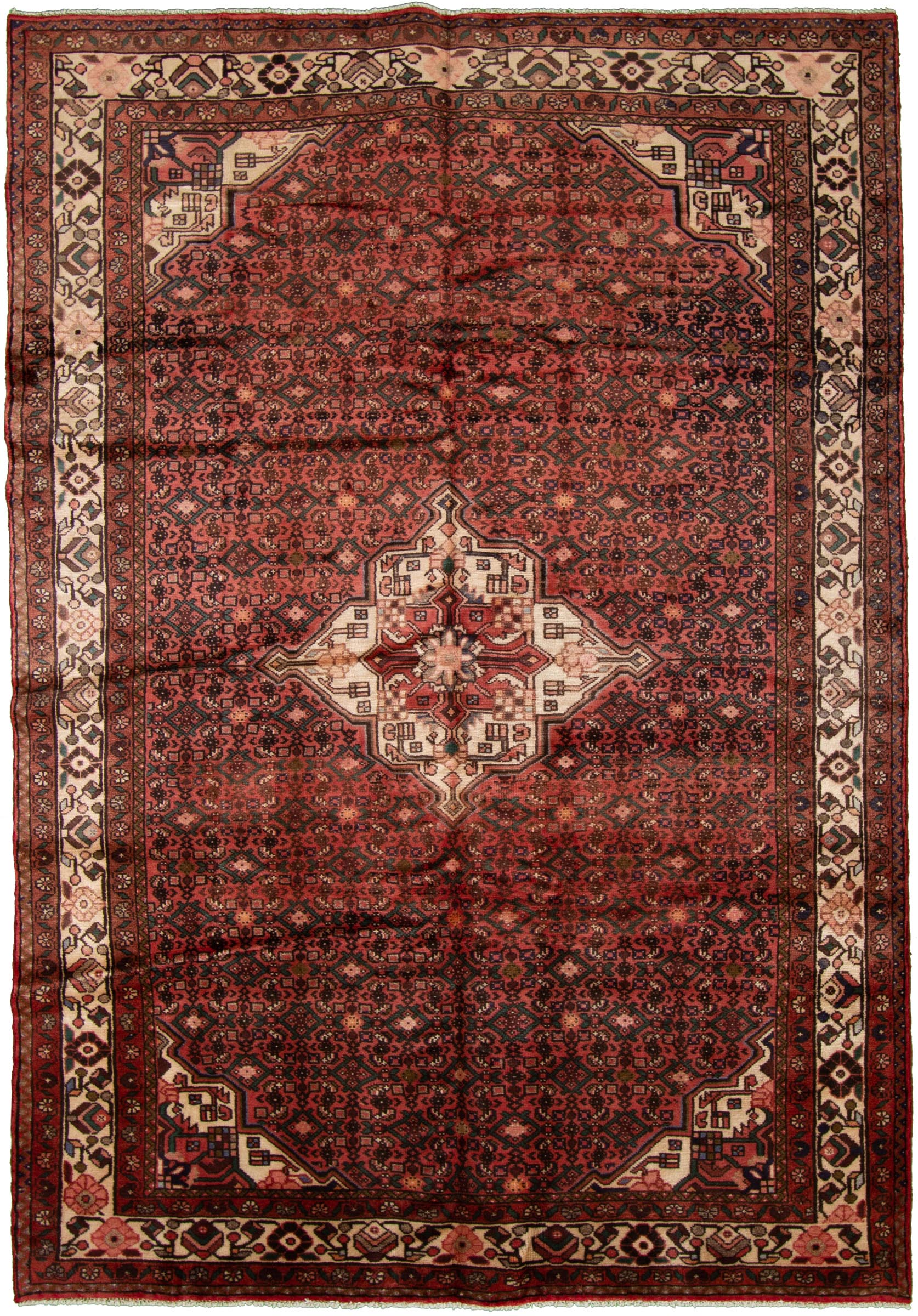 Hand-knotted Hosseinabad Red Wool Rug 6'8" x 9'9" Size: 6'8" x 9'9"  