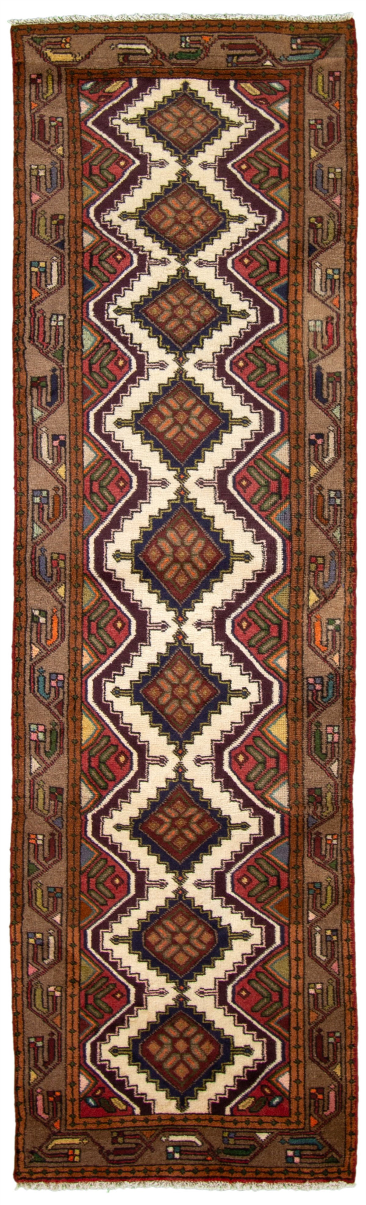 Hand-knotted Koliai Brown, Cream Wool Rug 2'6" x 8'11" Size: 2'6" x 8'11"  