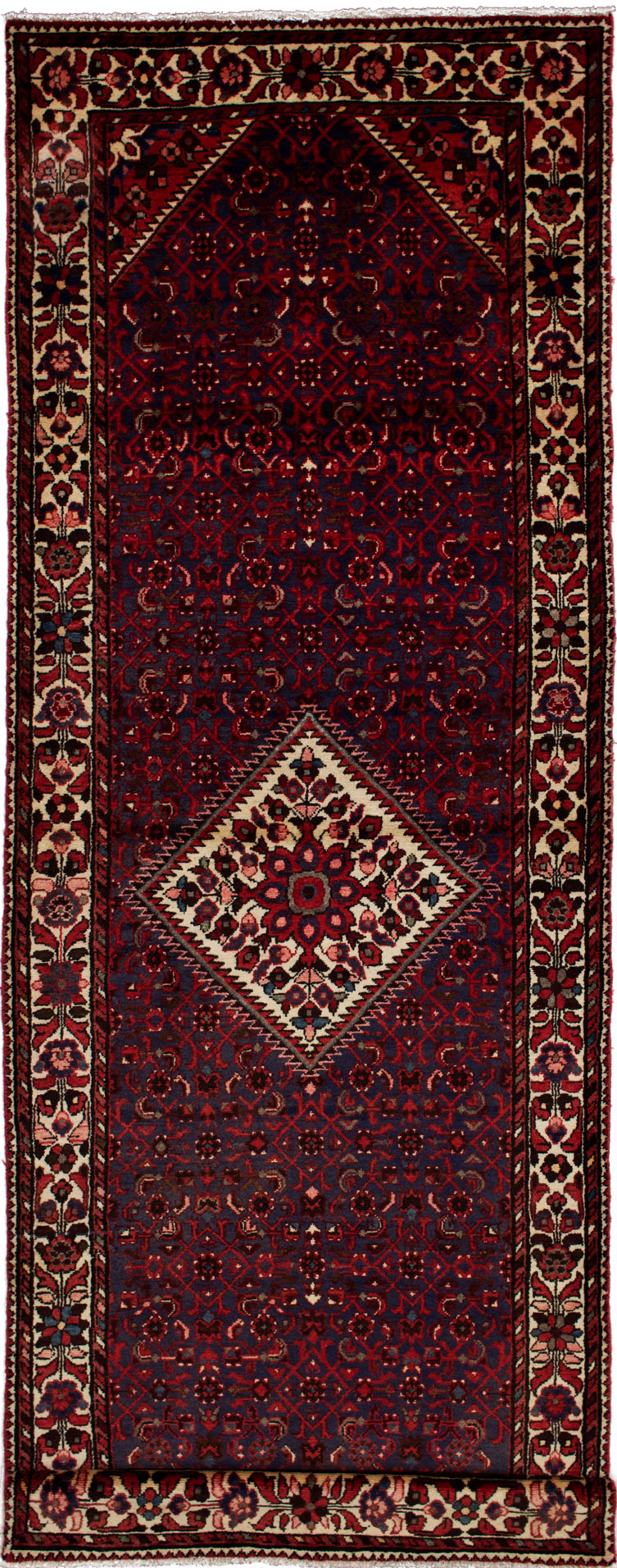 Hand-knotted Hosseinabad Red Wool Rug 3'7" x 11'0" Size: 3'7" x 11'0"  