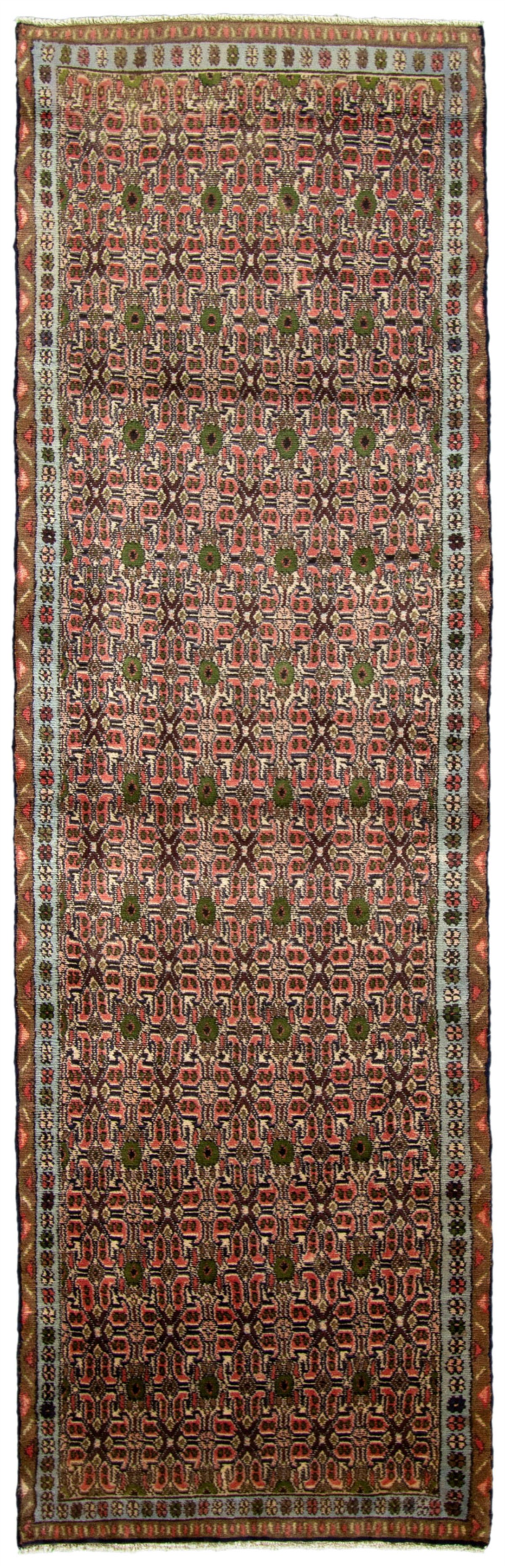 Hand-knotted Koliai Dark Copper, Green Wool Rug 2'10" x 9'9" Size: 2'10" x 9'9"  