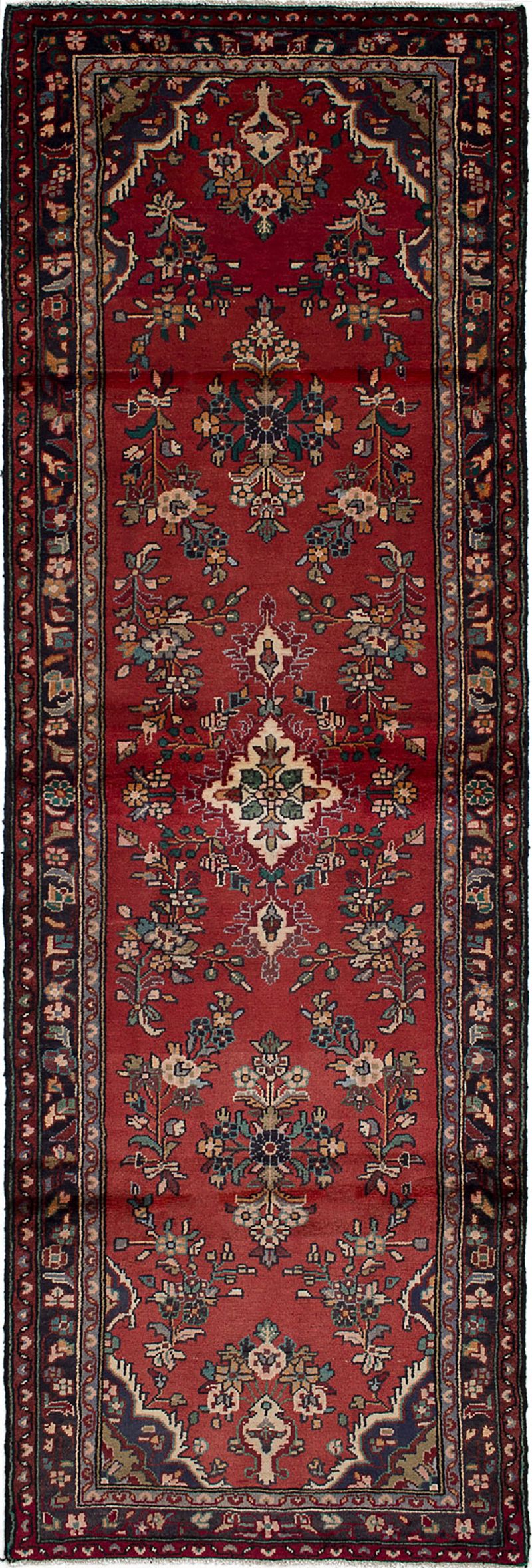 Hand-knotted Hamadan Red Wool Rug 3'2" x 9'10"  Size: 3'2" x 9'10"  