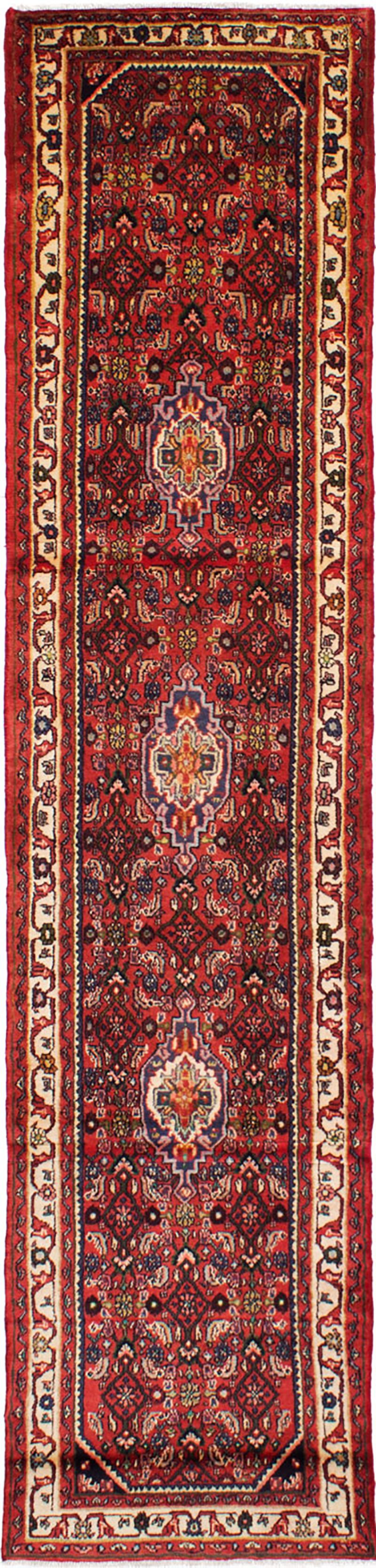 Hand-knotted Hosseinabad Red Wool Rug 2'6" x 10'10" Size: 2'6" x 10'10"  