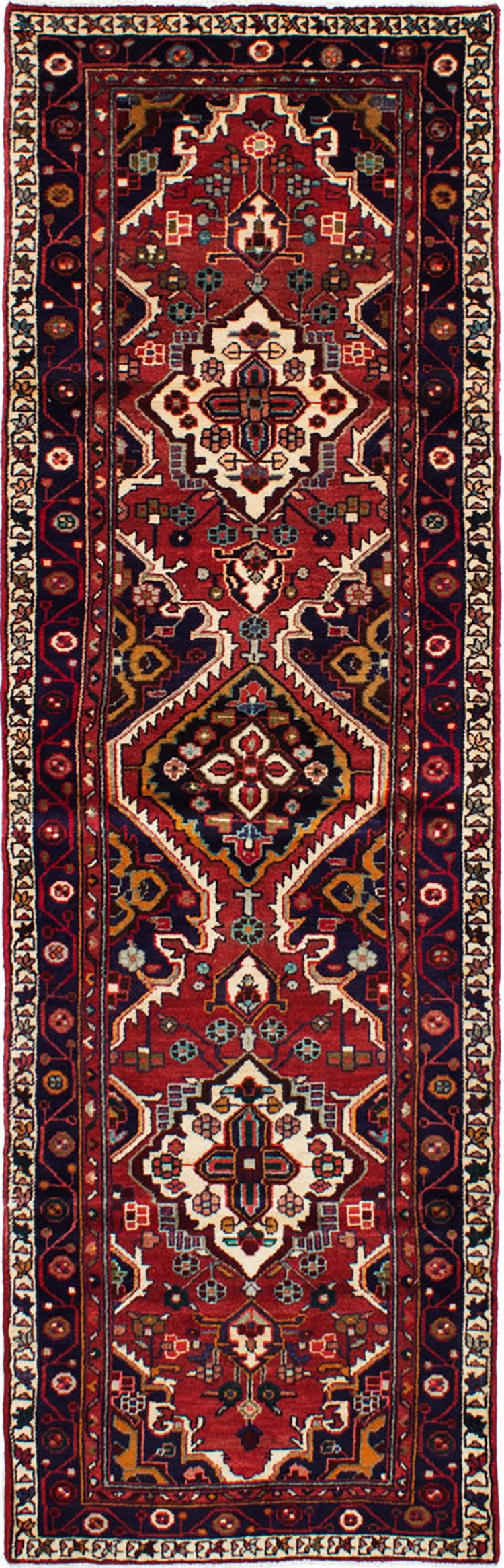 Hand-knotted Hamadan Dark Red Wool Rug 3'0" x 9'9" Size: 3'0" x 9'9"  