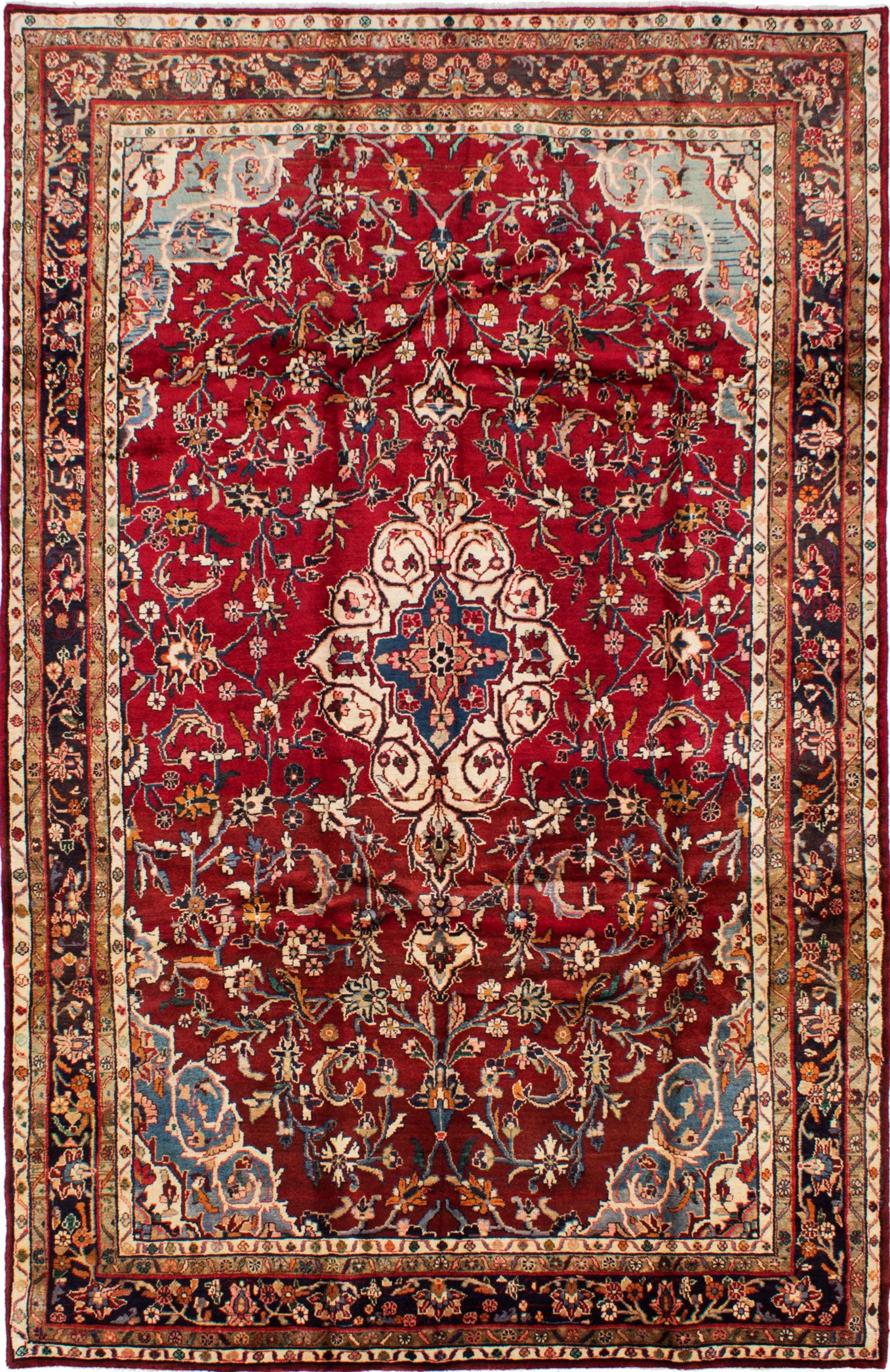 Hand-knotted Hamadan Red Wool Rug 6'10" x 10'7" Size: 6'10" x 10'7"  