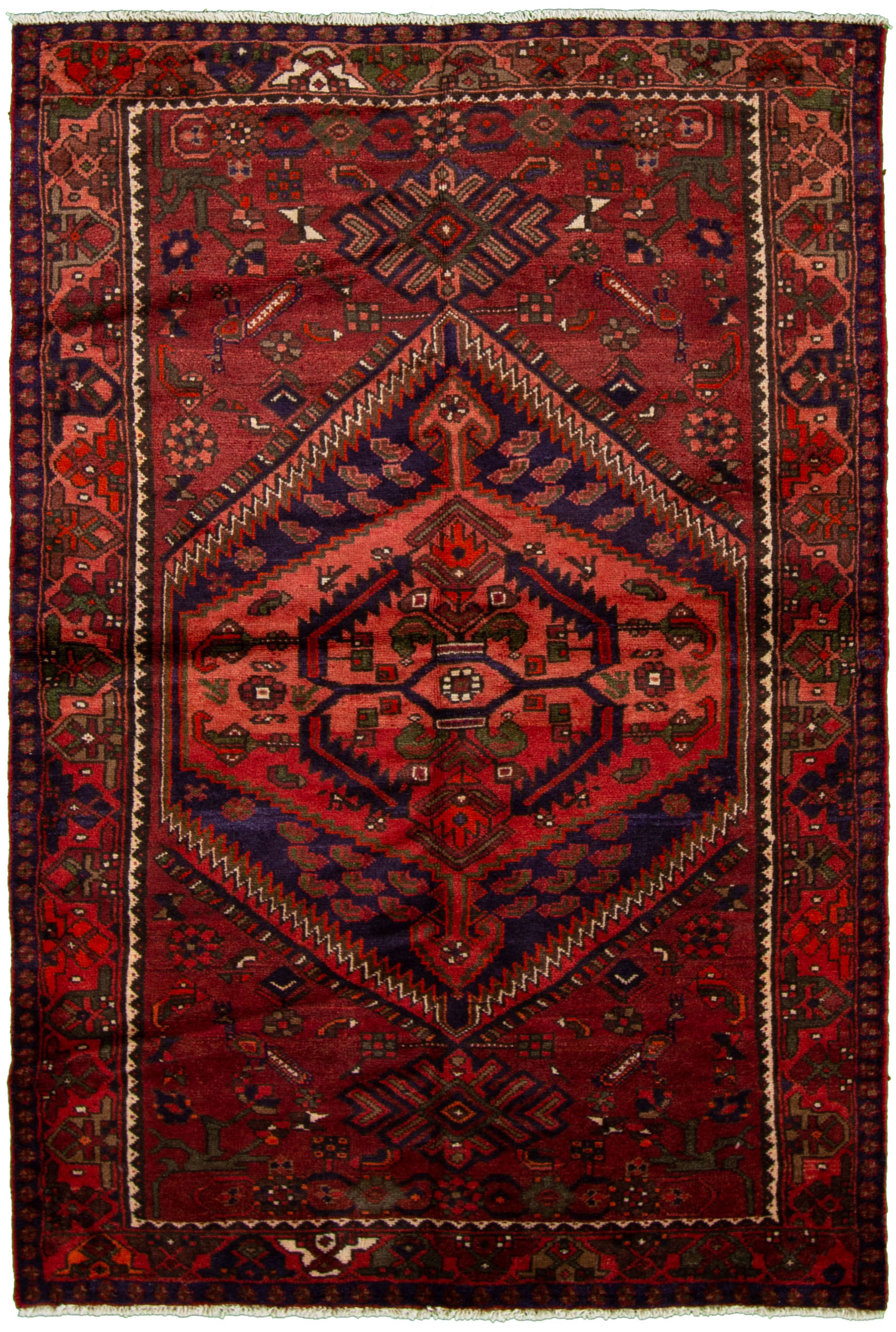 Hand-knotted Hamadan Red Wool Rug 4'5" x 6'9"  Size: 4'5" x 6'9"  