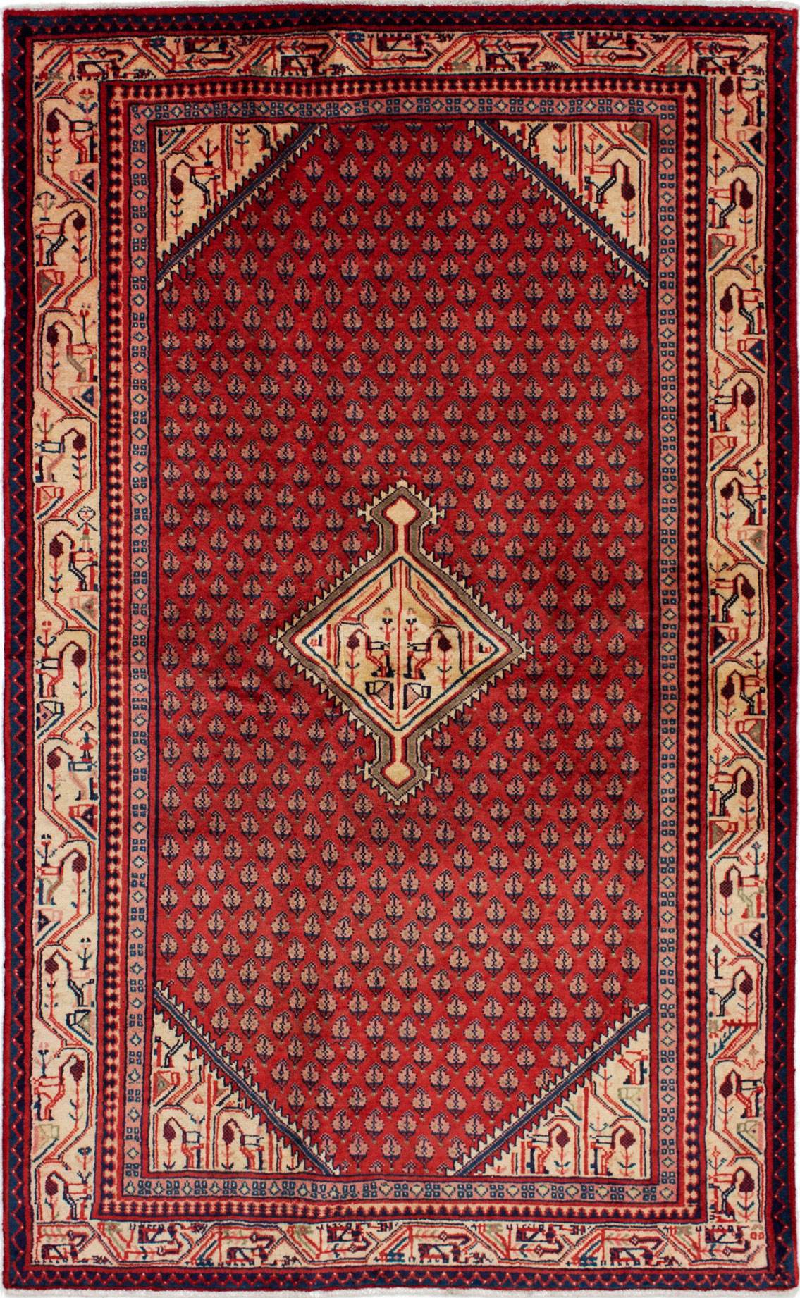 Hand-knotted Arak Red Wool Rug 4'4" x 7'0" Size: 4'4" x 7'0"  