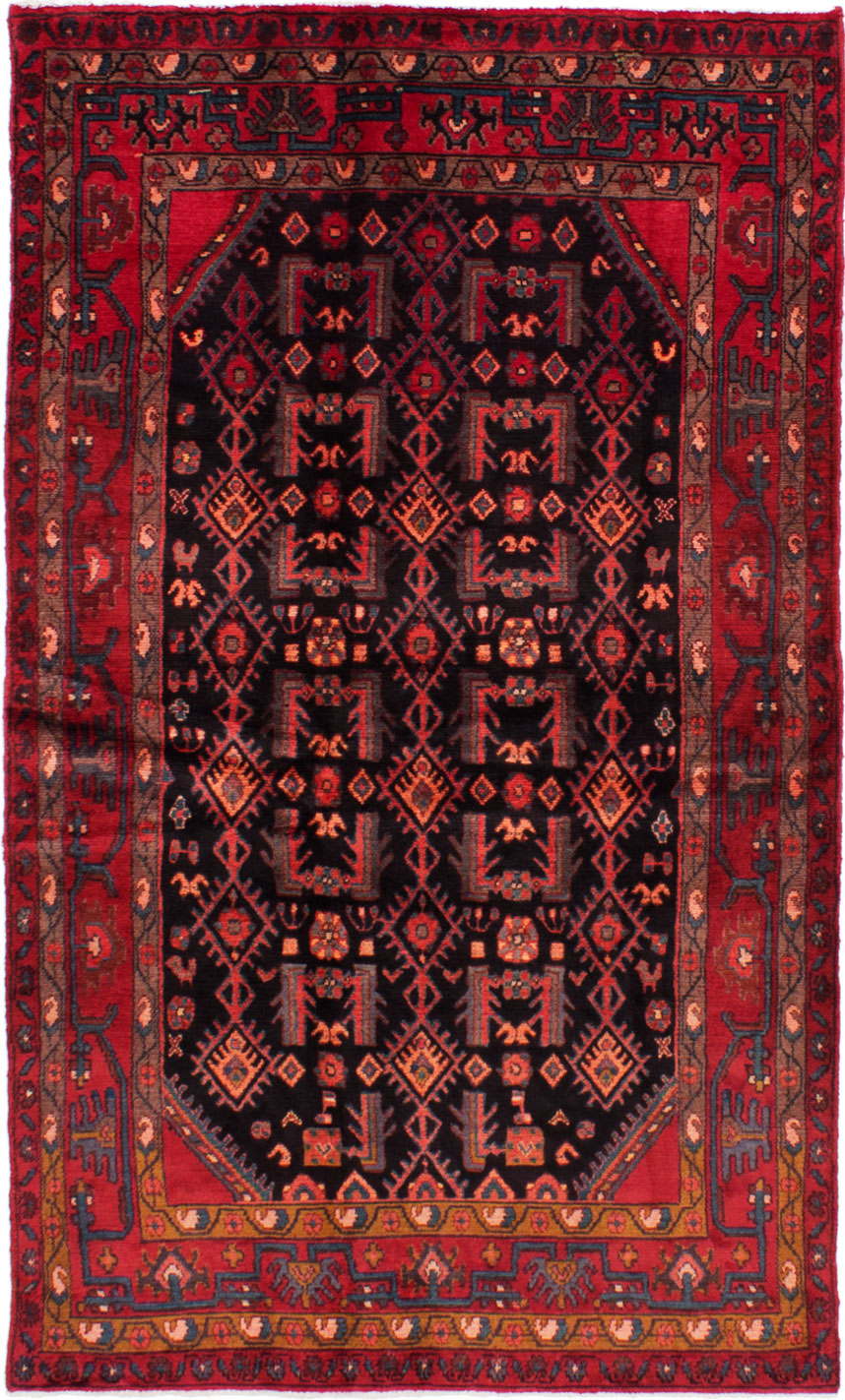 Hand-knotted Hamadan Dark Navy, Red Wool Rug 4'2" x 7'1" Size: 4'2" x 7'1"  