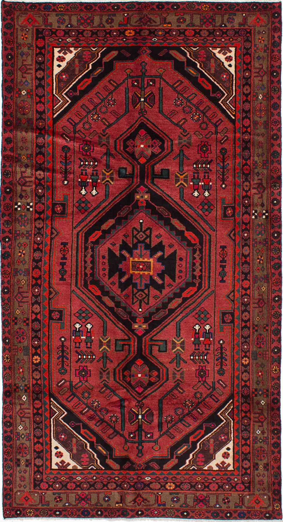 Hand-knotted Hamadan Dark Red Wool Rug 4'9" x 9'1" Size: 4'9" x 9'1"  