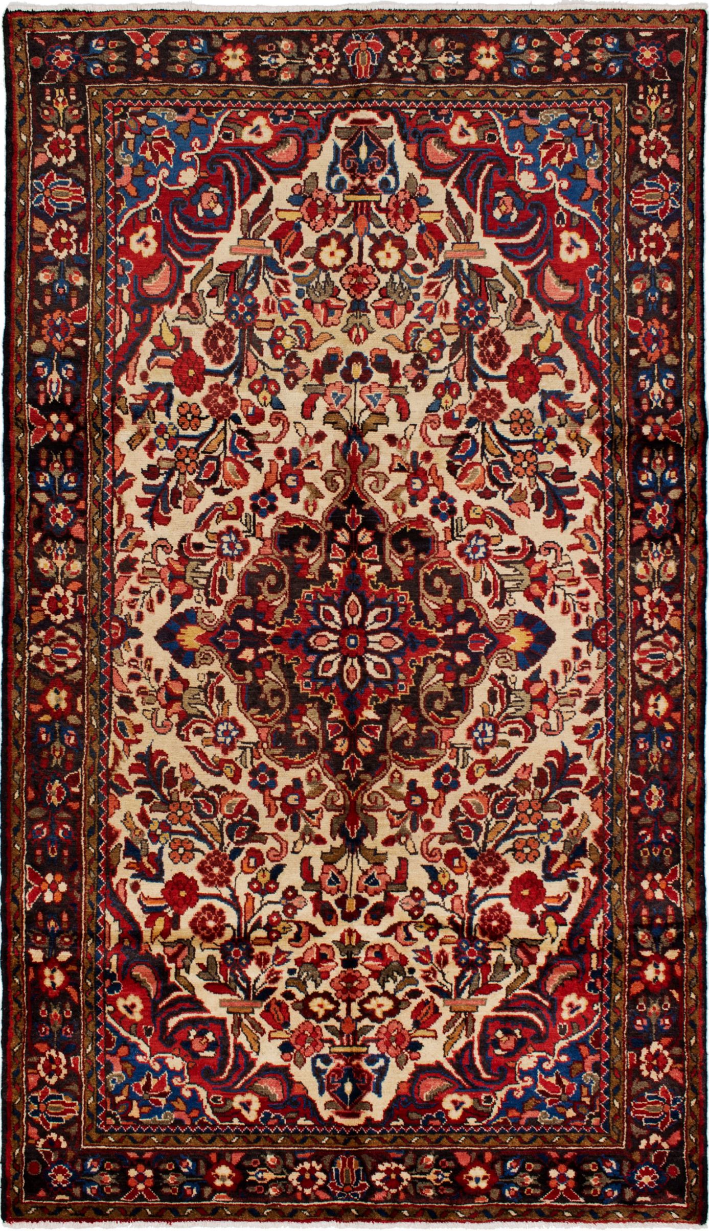 Hand-knotted Borchelu Cream, Red Wool Rug 5'3" x 9'2" Size: 5'3" x 9'2"  
