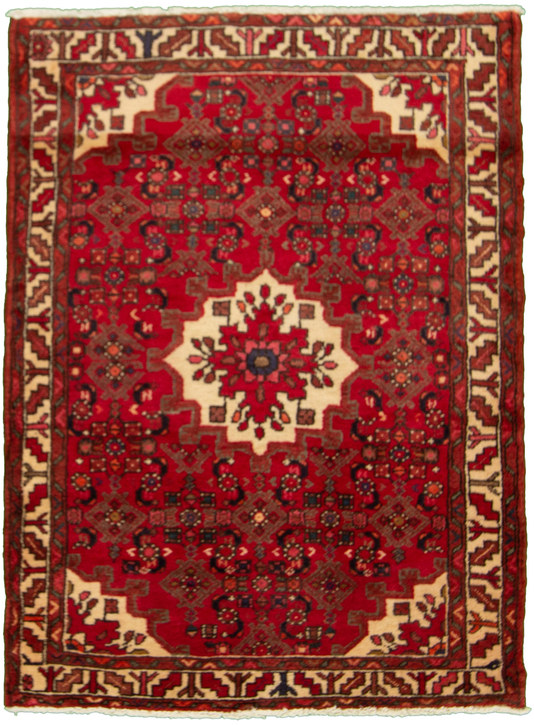 Hand-knotted Hamadan Red Wool Rug 3'6" x 4'9"  Size: 3'6" x 4'9"  