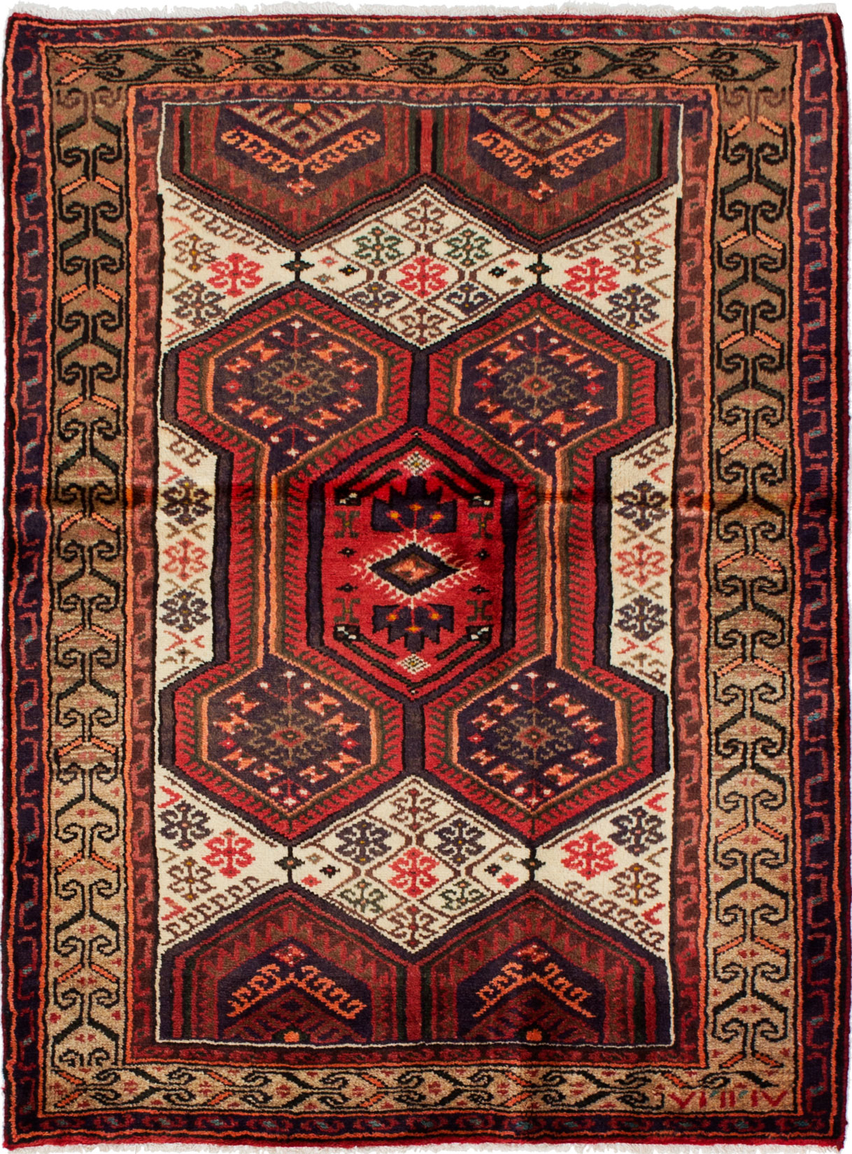 Hand-knotted Hamadan Red Wool Rug 3'7" x 4'9" Size: 3'7" x 4'9"  