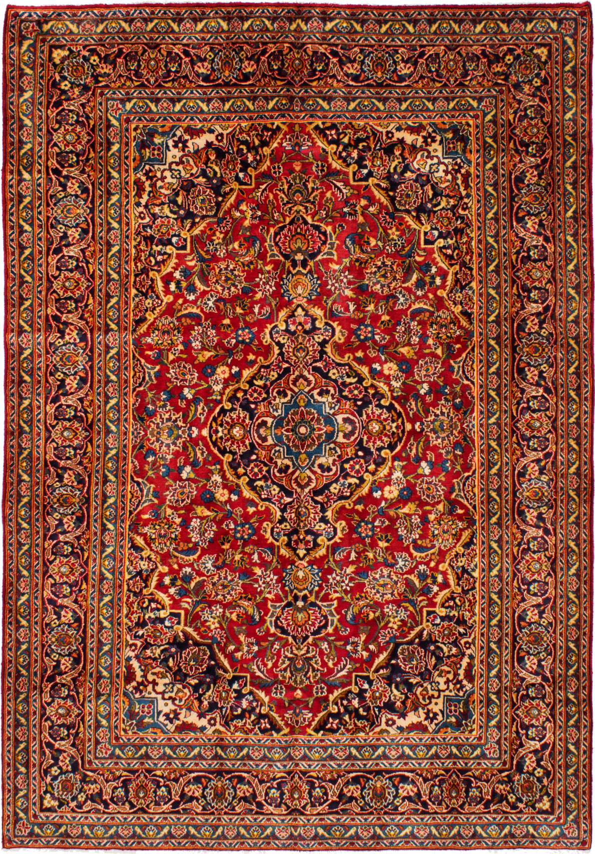 Hand-knotted Kashan Red Wool Rug 6'6" x 9'2" Size: 6'6" x 9'2"  