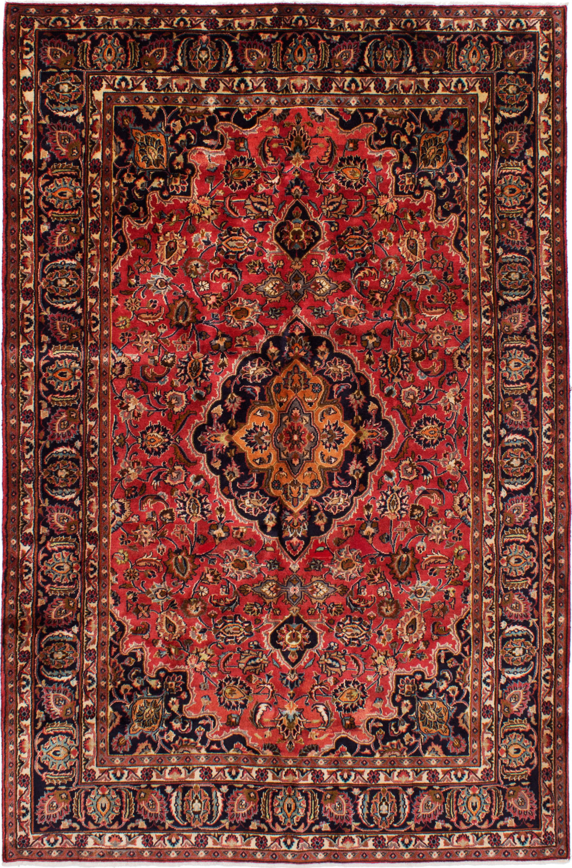 Hand-knotted Mashad Red Wool Rug 6'3" x 9'5" Size: 6'3" x 9'5"  