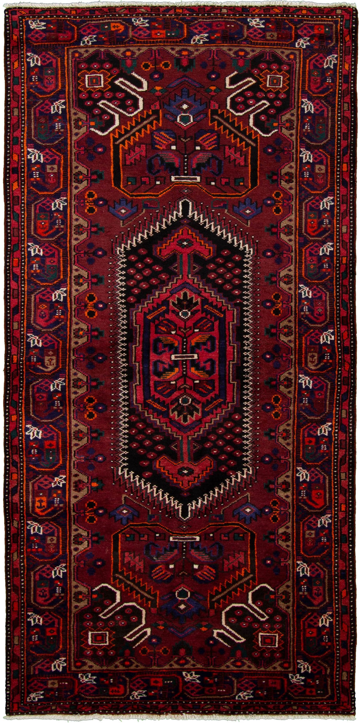 Hand-knotted Hamadan Dark Red Wool Rug 4'1" x 8'5" Size: 4'1" x 8'5"  