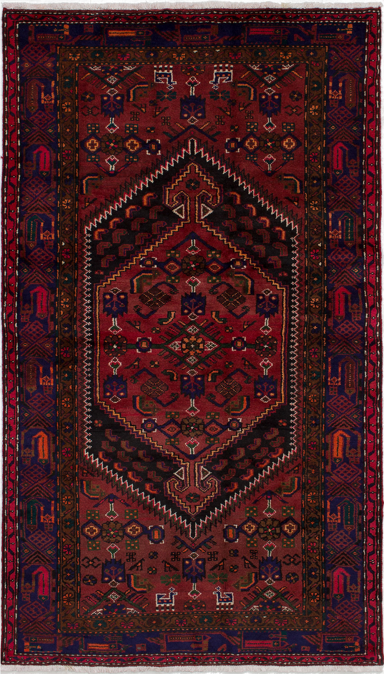 Hand-knotted Hamadan Red Wool Rug 4'3" x 7'5"  Size: 4'3" x 7'5"  