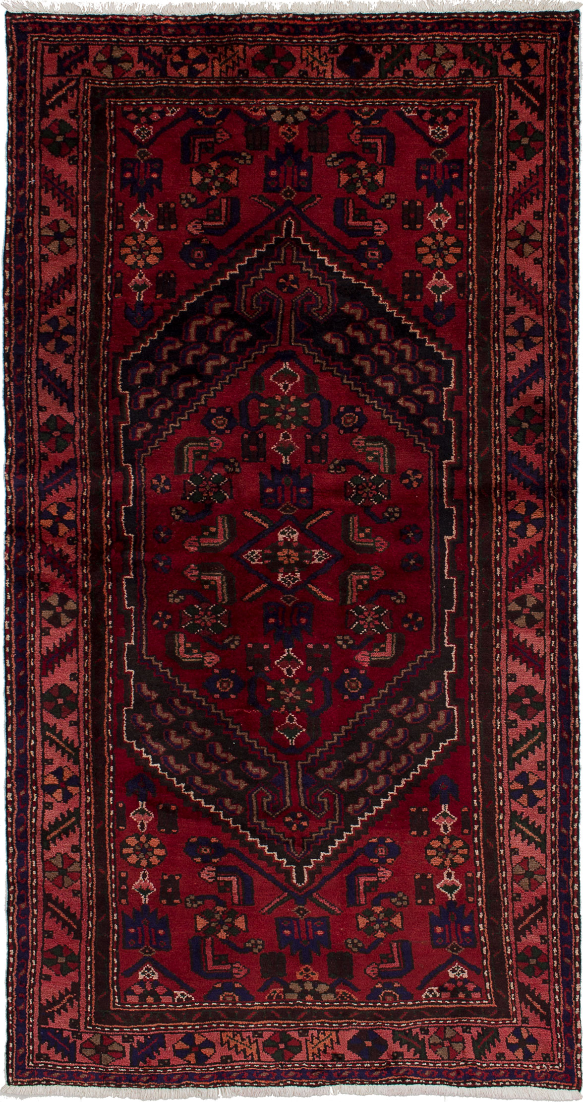 Hand-knotted Hamadan Red Wool Rug 4'0" x 7'7"  Size: 4'0" x 7'7"  