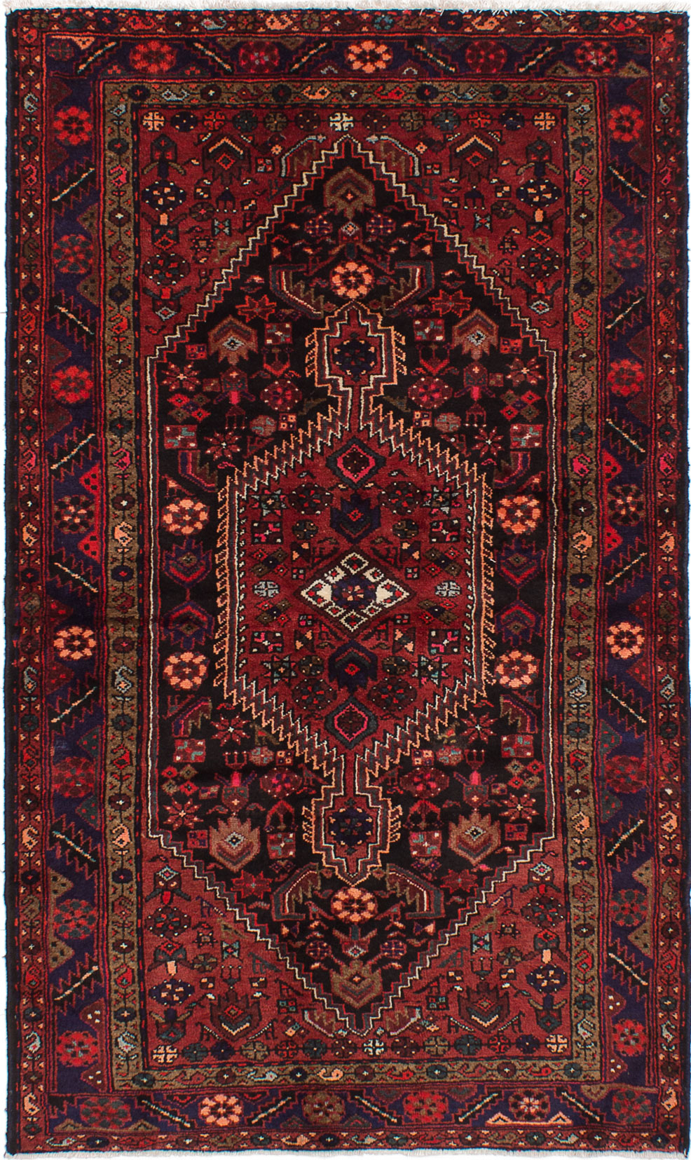 Hand-knotted Hamadan Red Wool Rug 4'6" x 7'6" Size: 4'6" x 7'6"  