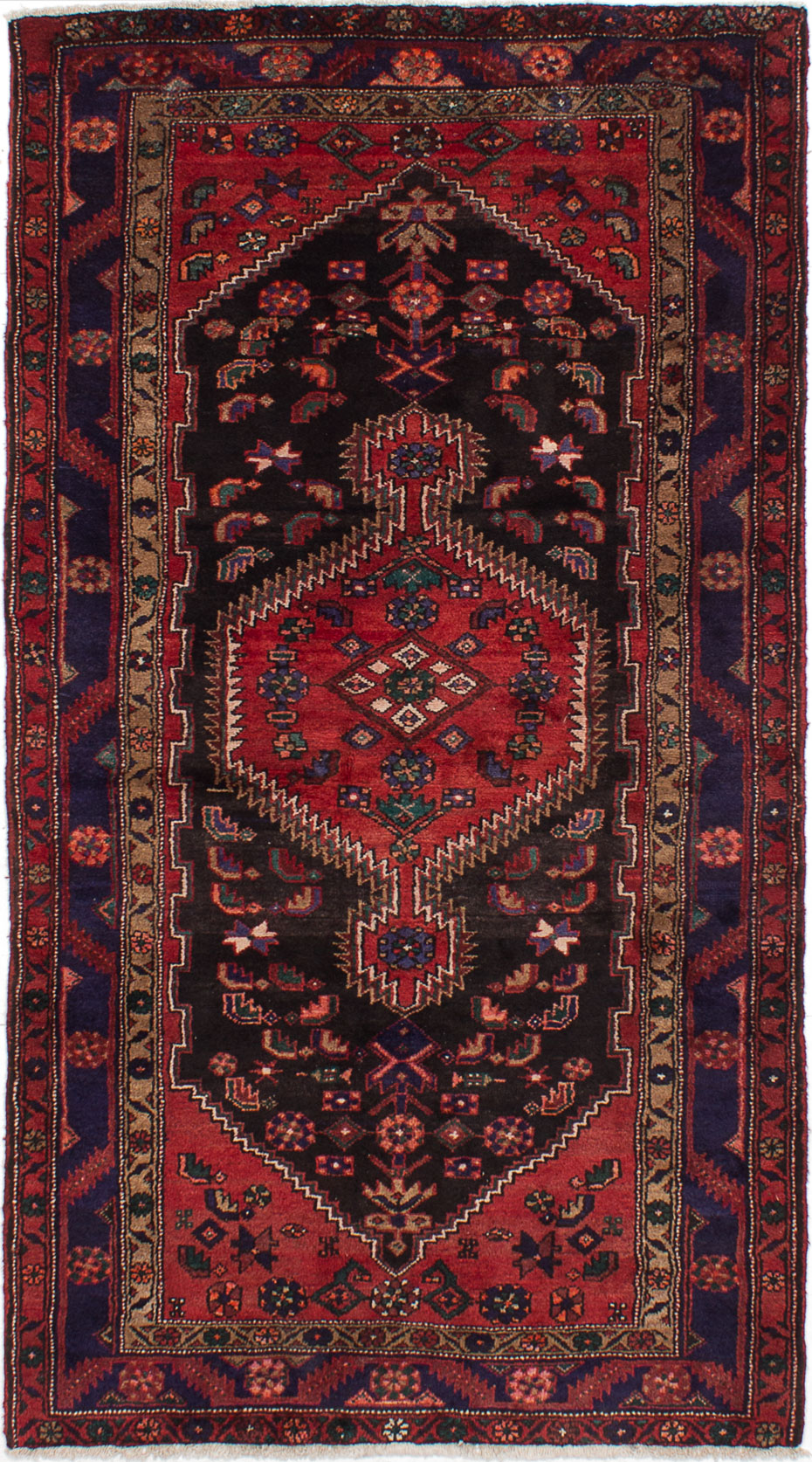 Hand-knotted Hamadan Black, Red Wool Rug 4'4" x 7'8" Size: 4'4" x 7'8"  
