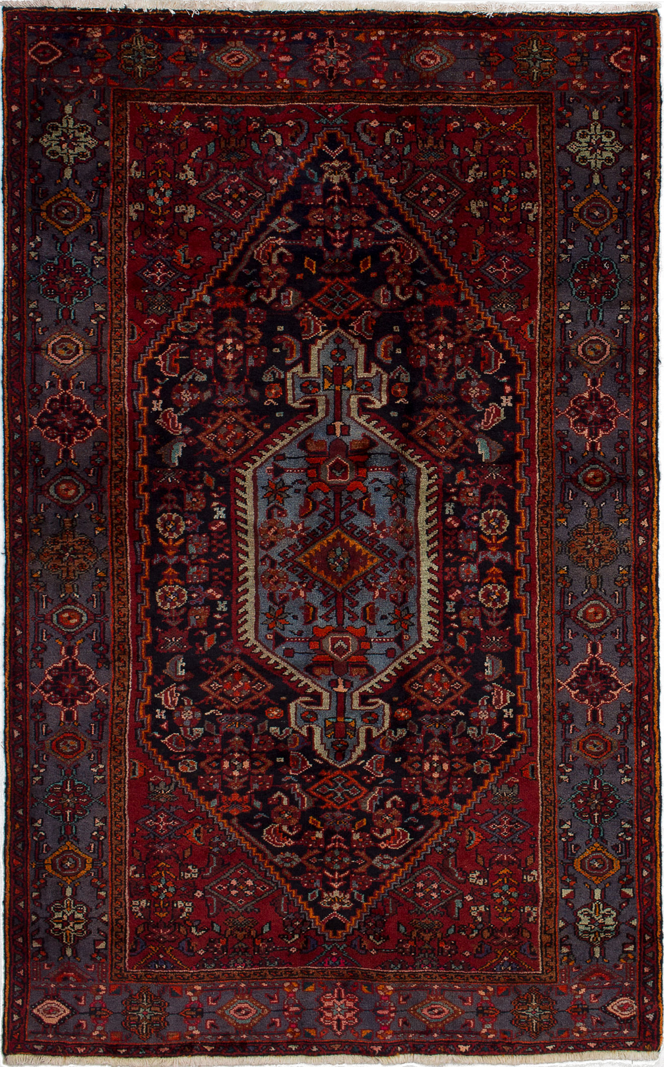 Hand-knotted Hamadan Dark Red Wool Rug 4'9" x 7'5"  Size: 4'9" x 7'5"  