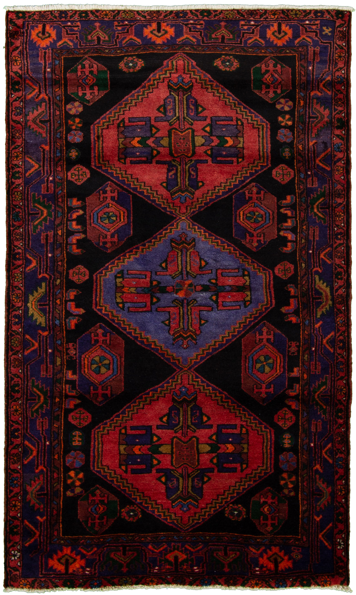 Hand-knotted Hamadan Black, Dark Copper, Red Wool Rug 4'5" x 7'4" Size: 4'5" x 7'4"  