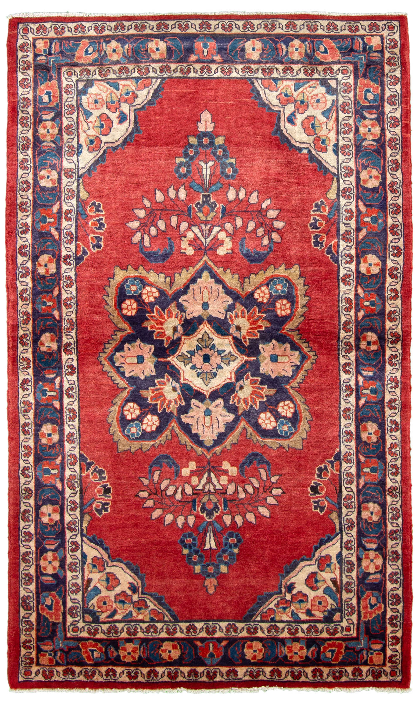 Hand-knotted Mahal Red Wool Rug 4'1" x 7'0" Size: 4'1" x 7'0"  