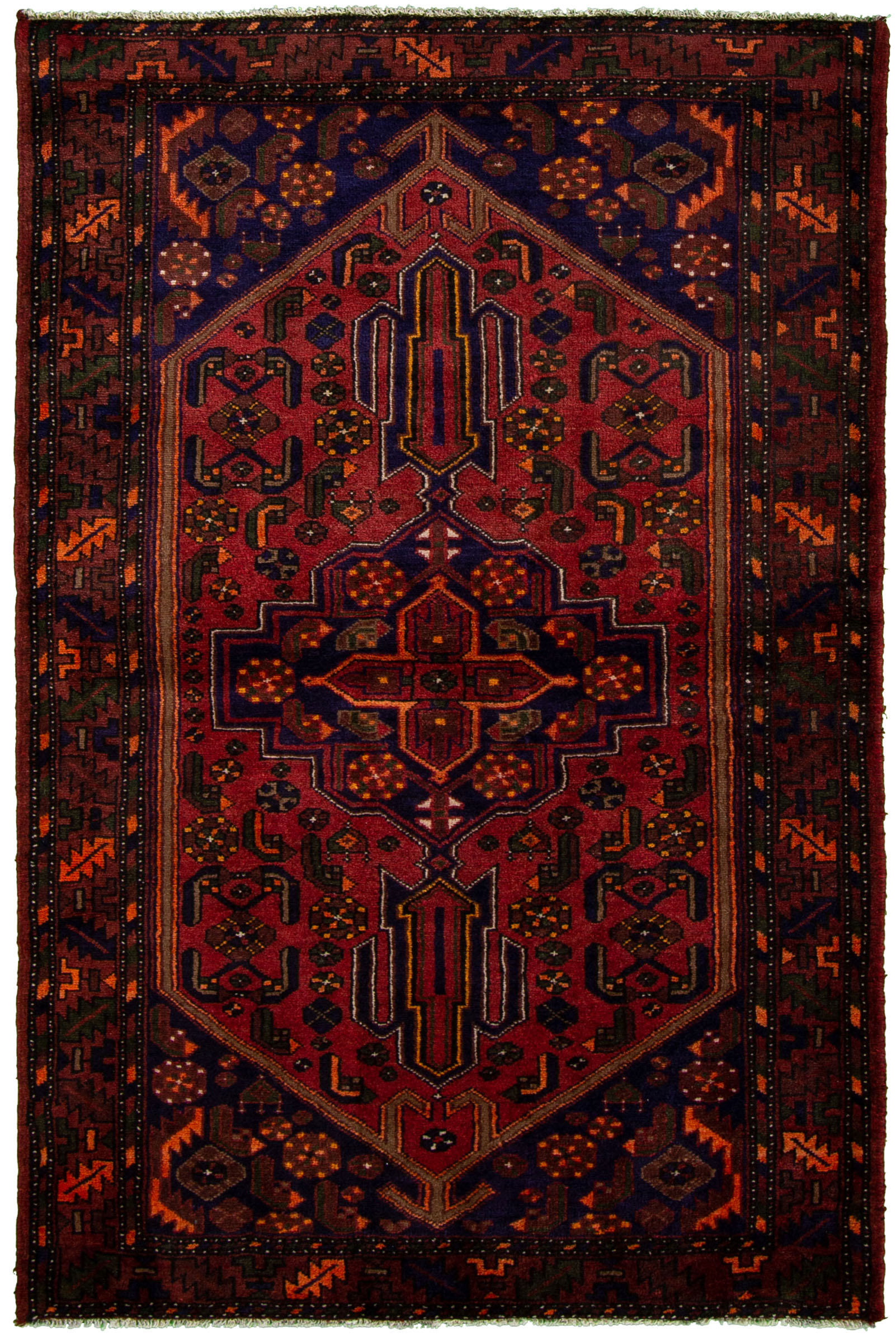 Hand-knotted Hamadan Dark Red Wool Rug 4'5" x 6'8"  Size: 4'5" x 6'8"  