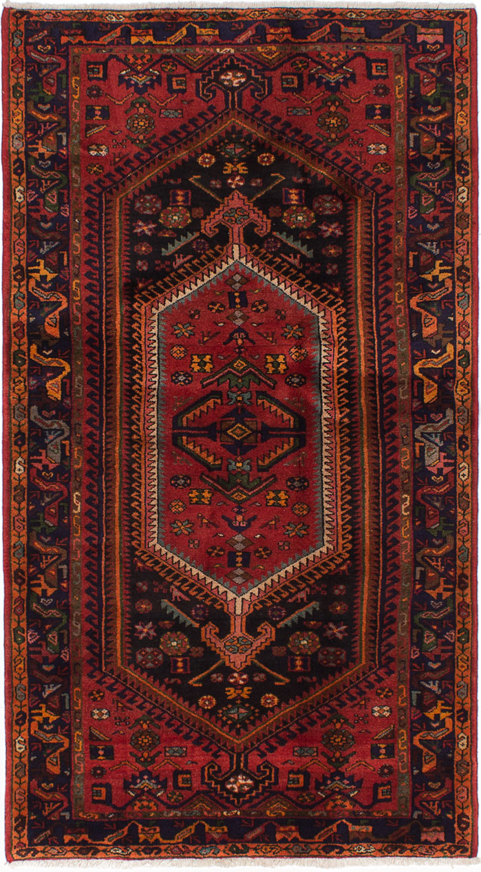 Hand-knotted Hamadan Red Wool Rug 4'0" x 7'3"  Size: 4'0" x 7'3"  