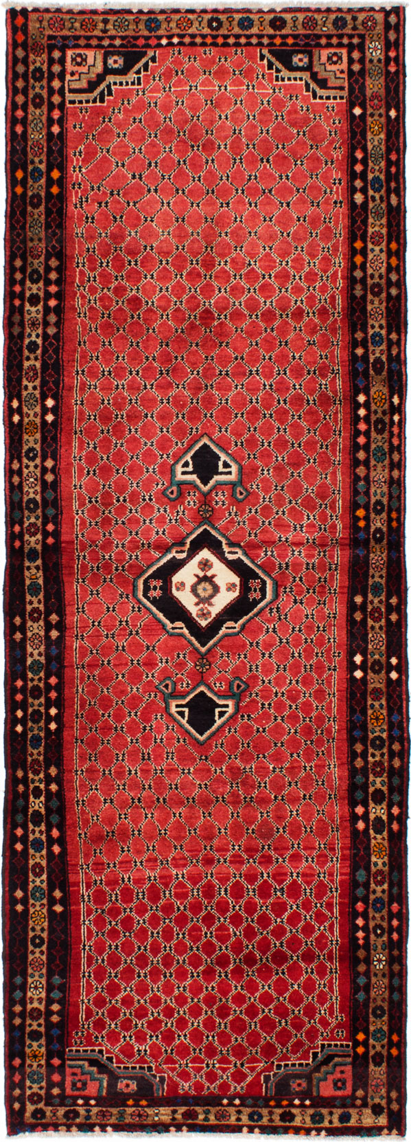 Hand-knotted Hamadan Red Wool Rug 3'5" x 9'7"  Size: 3'5" x 9'7"  