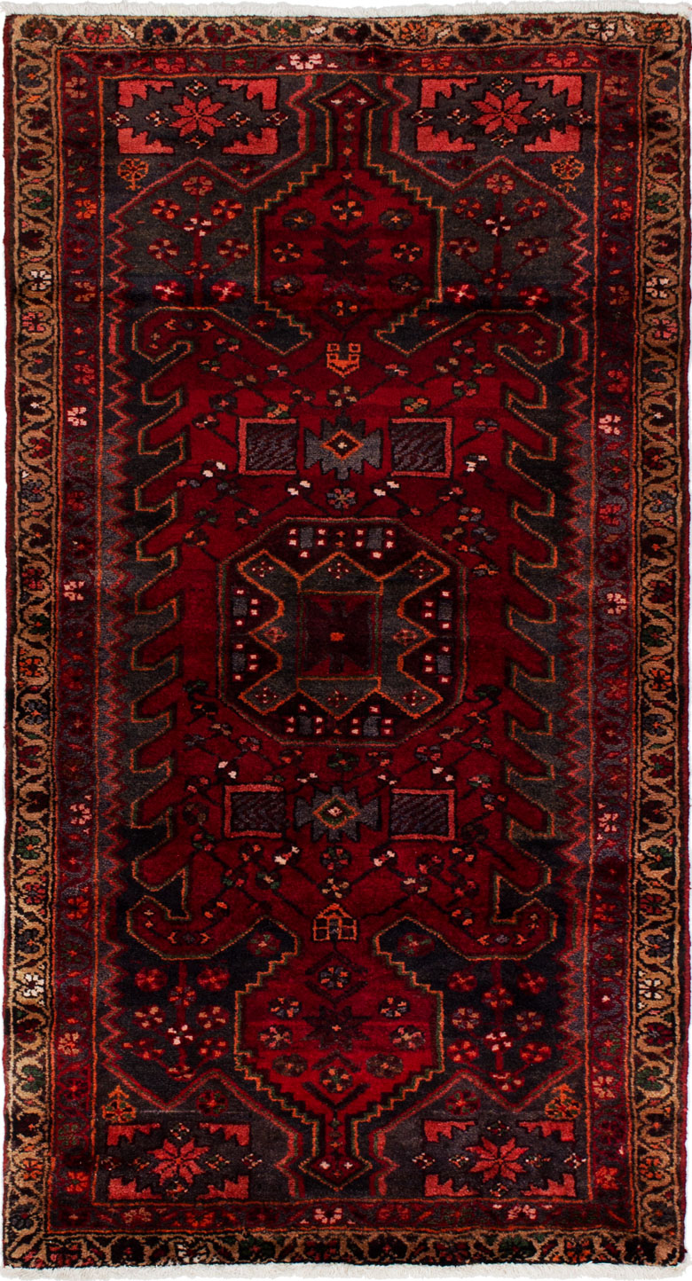 Hand-knotted Hamadan Red Wool Rug 3'5" x 6'4"  Size: 3'5" x 6'4"  