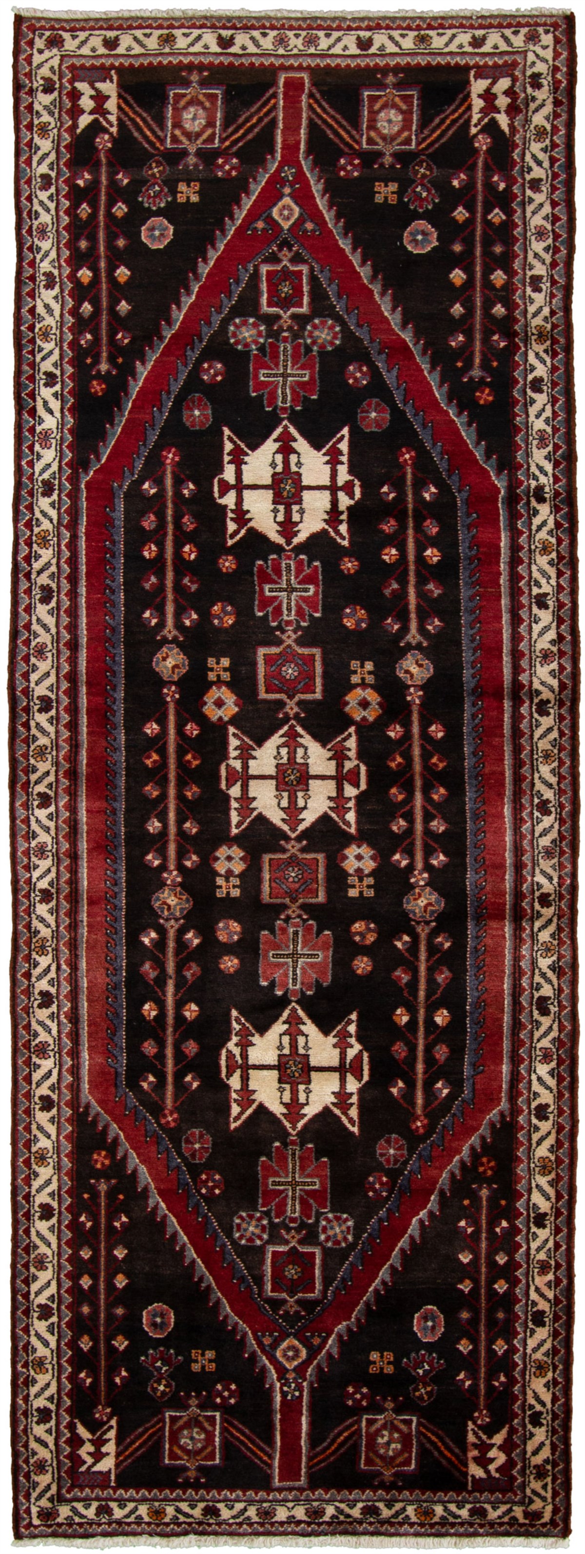 Hand-knotted Hamadan Black Wool Rug 3'9" x 10'7" Size: 3'9" x 10'7"  