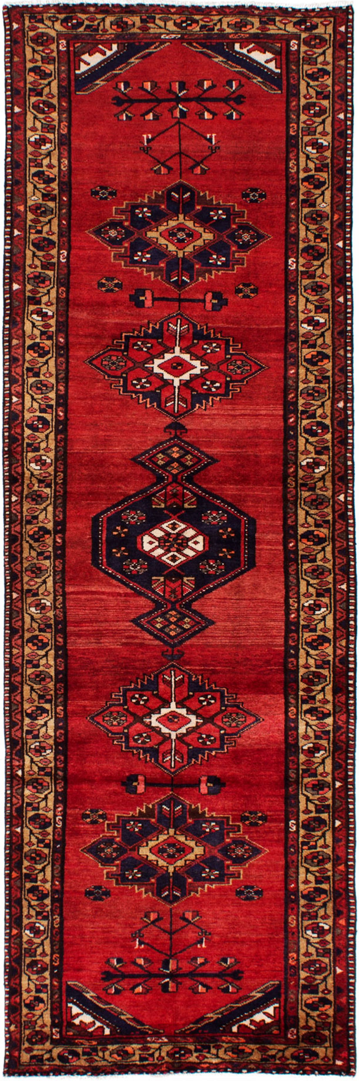 Hand-knotted Hamadan Red Wool Rug 3'2" x 10'3" Size: 3'2" x 10'3"  