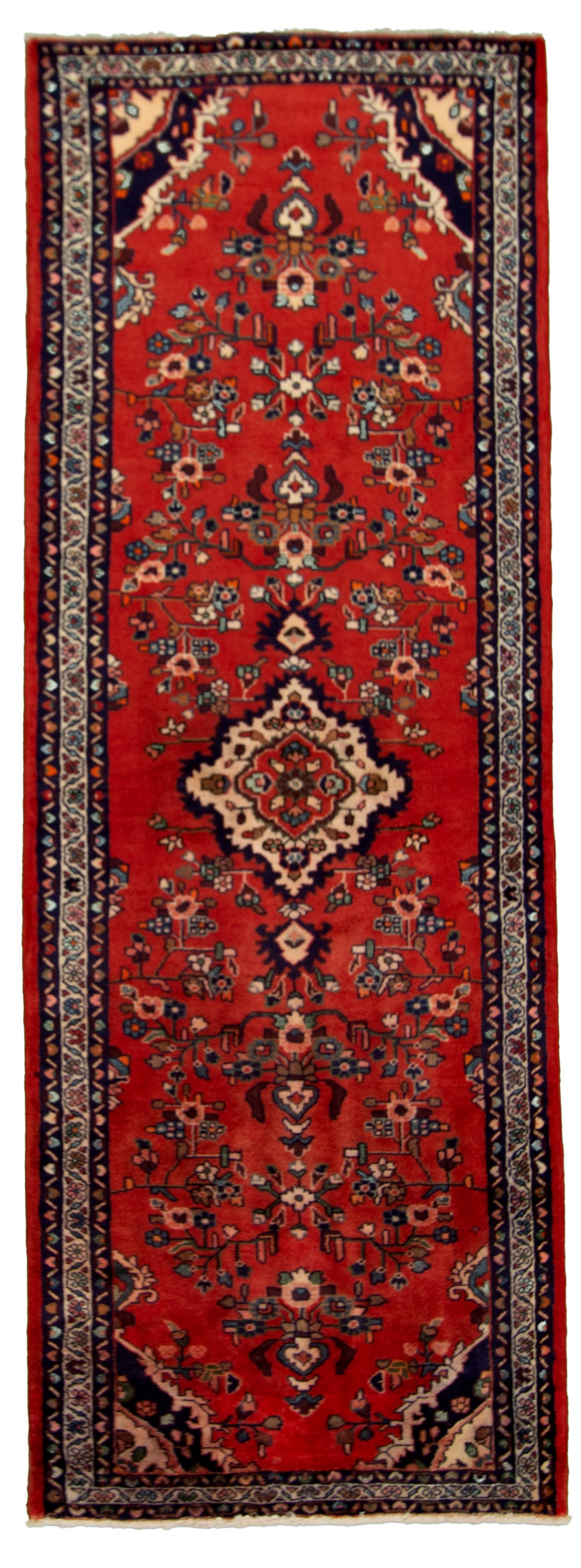 Hand-knotted Hamadan Red Wool Rug 3'5" x 9'9"  Size: 3'5" x 9'9"  
