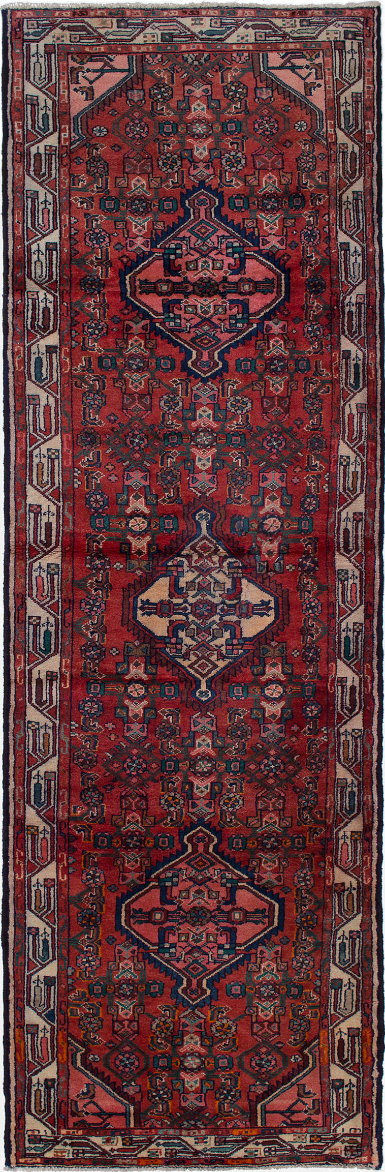 Hand-knotted Hamadan Red Wool Rug 3'3" x 10'2"  Size: 3'3" x 10'2"  