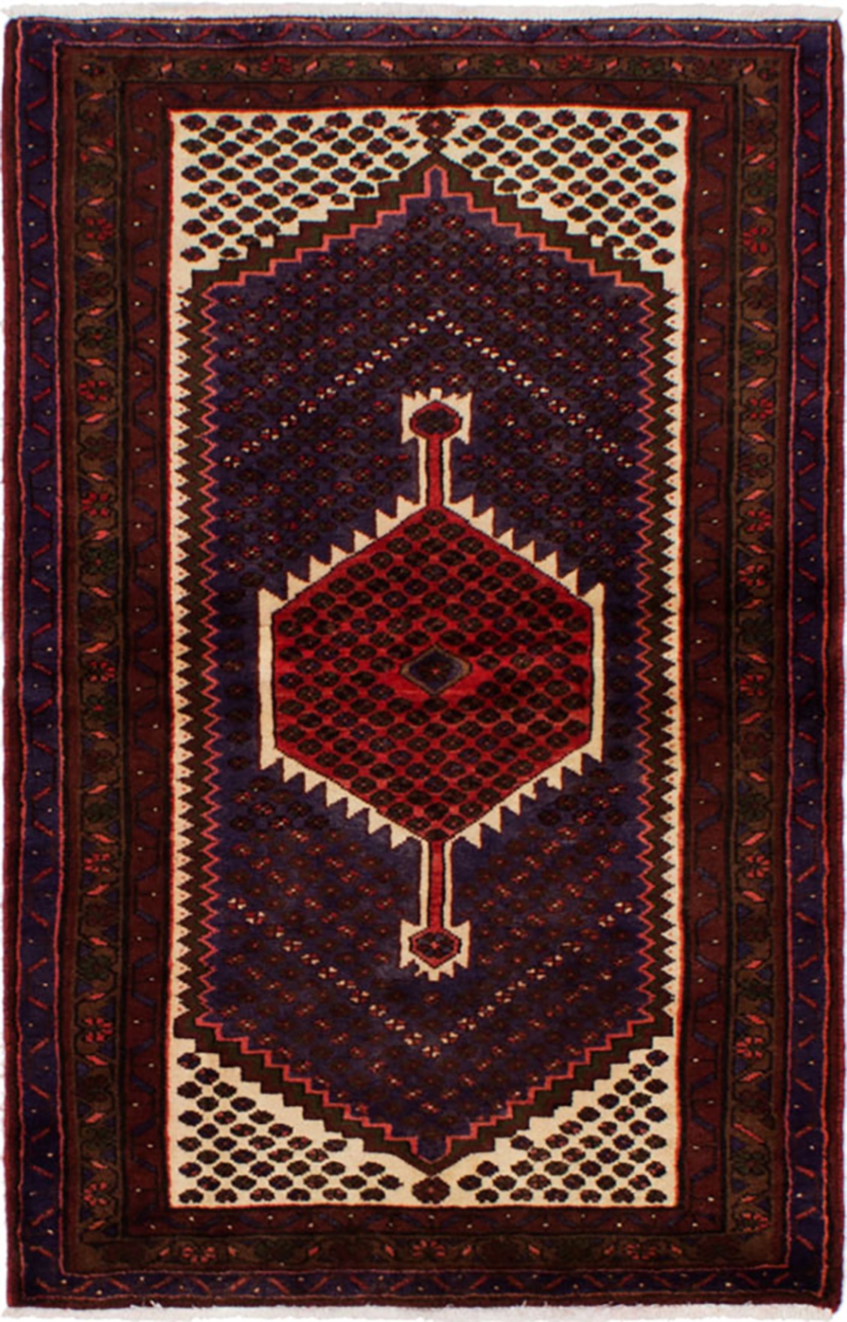 Hand-knotted Hamadan Dark Navy, Red Wool Rug 3'2" x 5'0" Size: 3'2" x 5'0"  