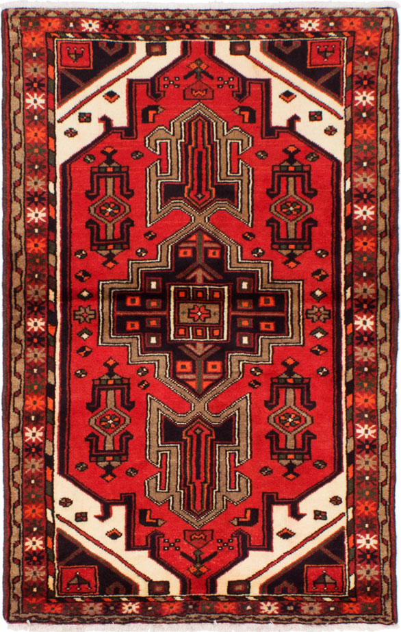 Hand-knotted Hamadan Red Wool Rug 3'4" x 5'3"  Size: 3'4" x 5'3"  