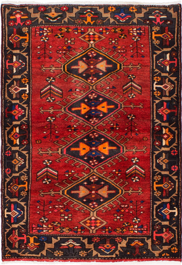 Hand-knotted Hamadan Red Wool Rug 3'5" x 4'9"  Size: 3'5" x 4'9"  