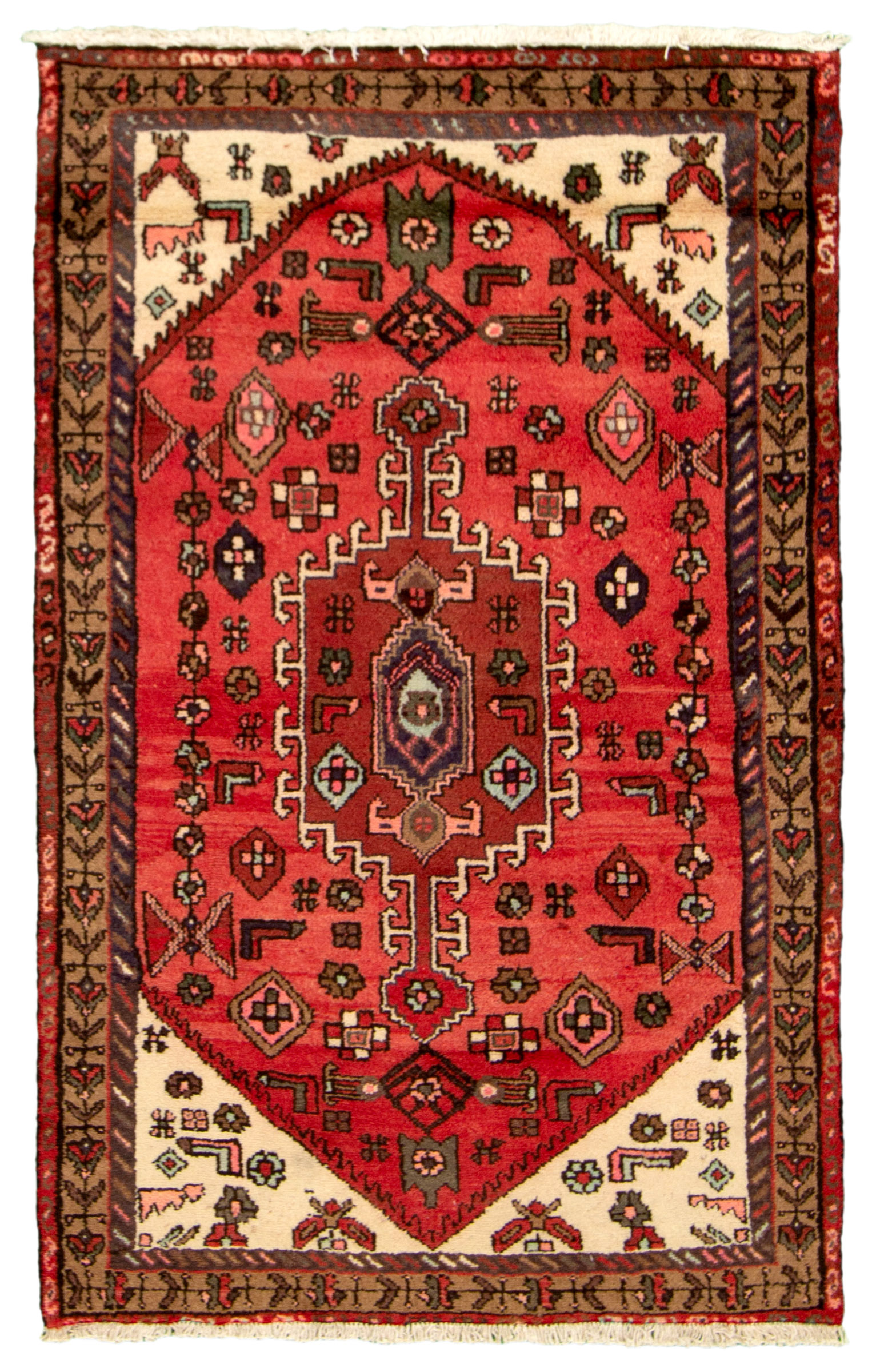 Hand-knotted Hamadan Red Wool Rug 3'4" x 5'5" Size: 3'4" x 5'5"  