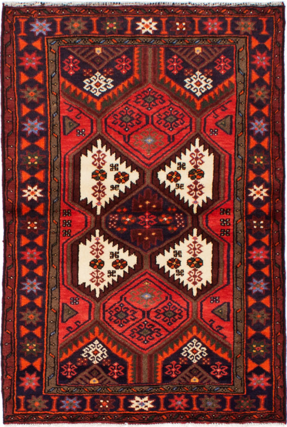 Hand-knotted Hamadan Red Wool Rug 3'3" x 4'10"  Size: 3'3" x 4'10"  