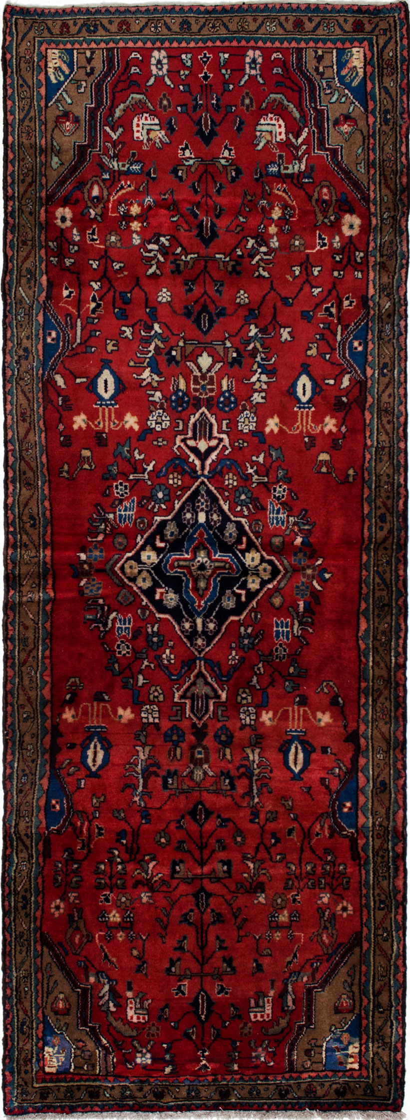 Hand-knotted Hamadan Red Wool Rug 3'6" x 9'10"  Size: 3'6" x 9'10"  