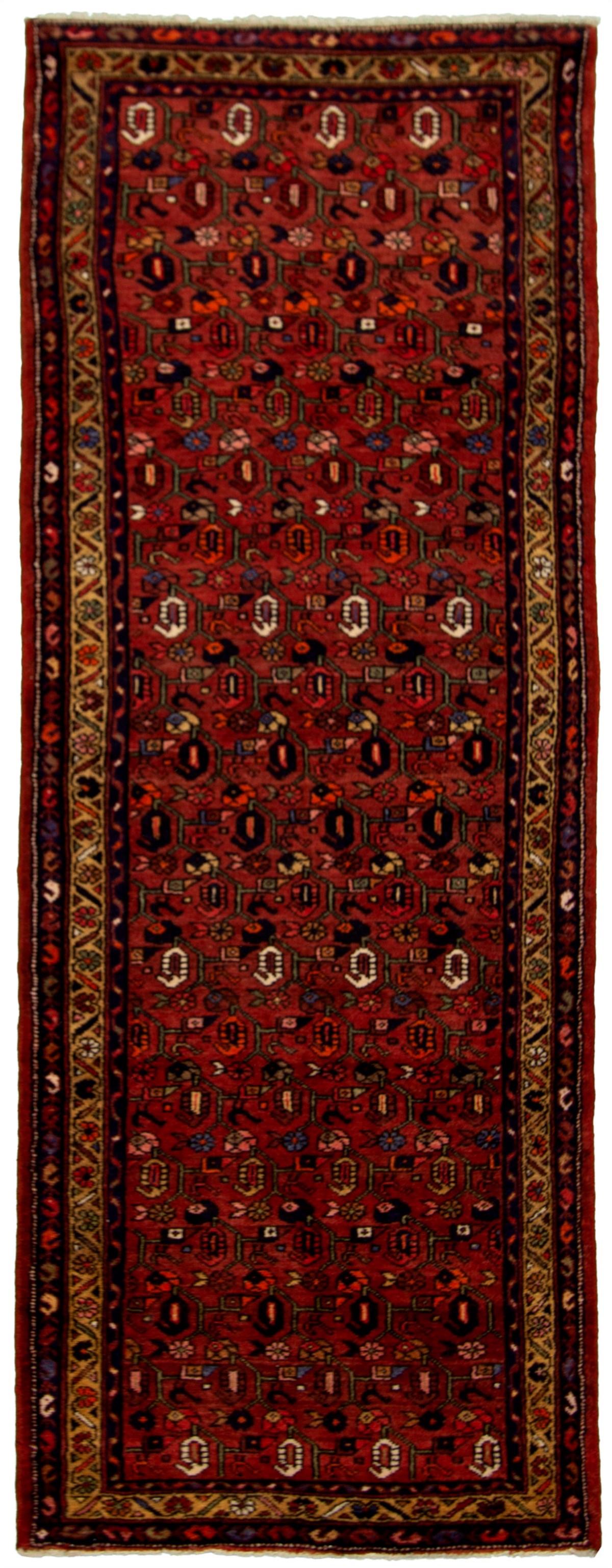 Hand-knotted Hamadan Red Wool Rug 3'7" x 9'9"  Size: 3'7" x 9'9"  