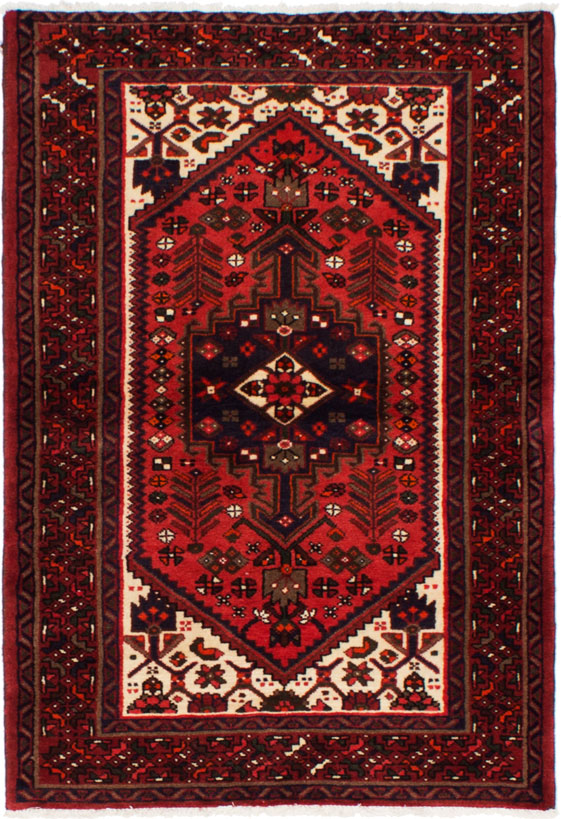 Hand-knotted Hamadan Red Wool Rug 3'3" x 4'8"  Size: 3'3" x 4'8"  