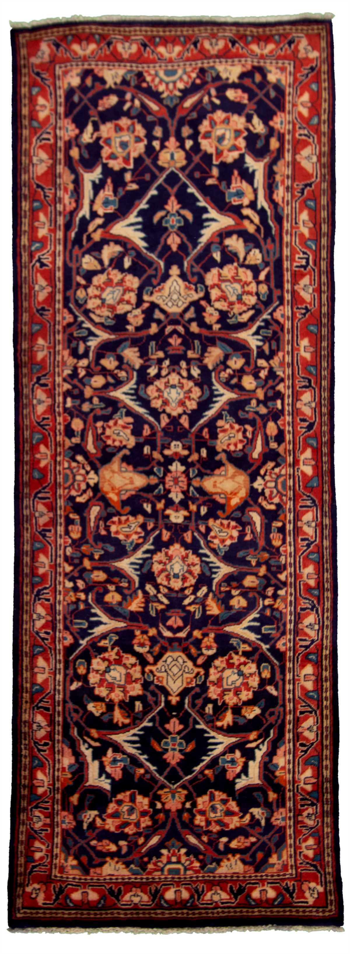 Hand-knotted Mahal Dark Navy Wool Rug 3'8" x 10'0" Size: 3'8" x 10'0"  