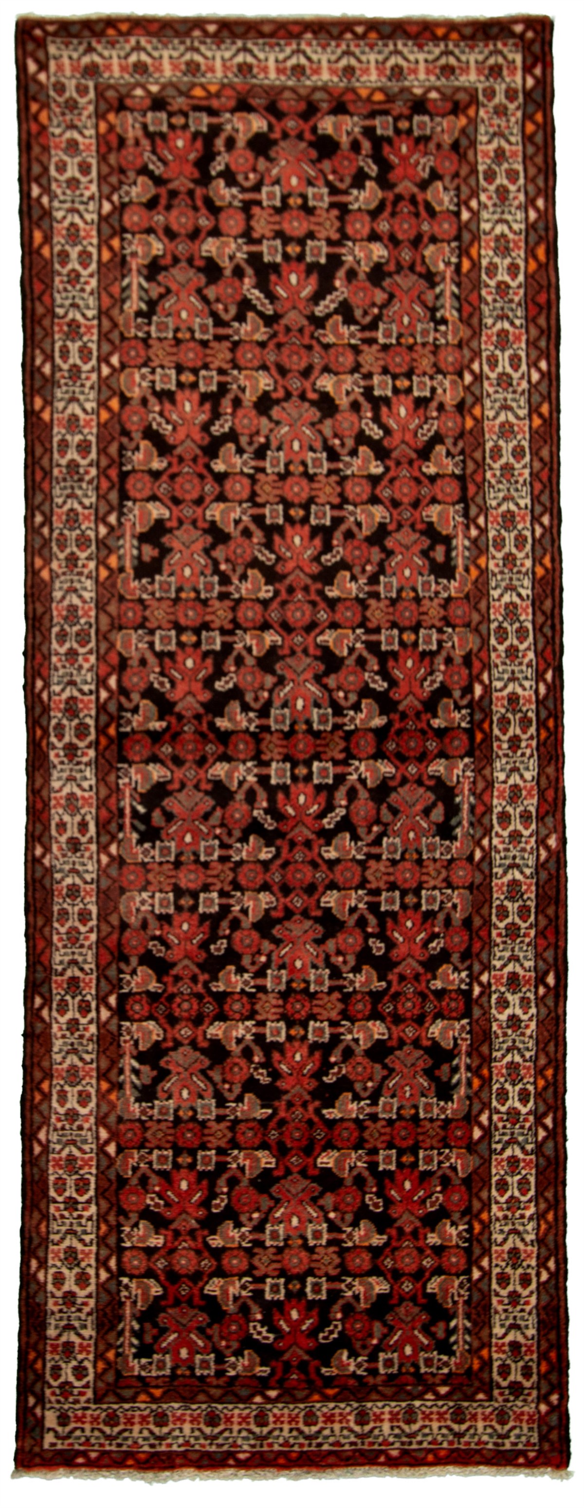 Hand-knotted Hosseinabad Red Wool Rug 3'7" x 9'11" Size: 3'7" x 9'11"  