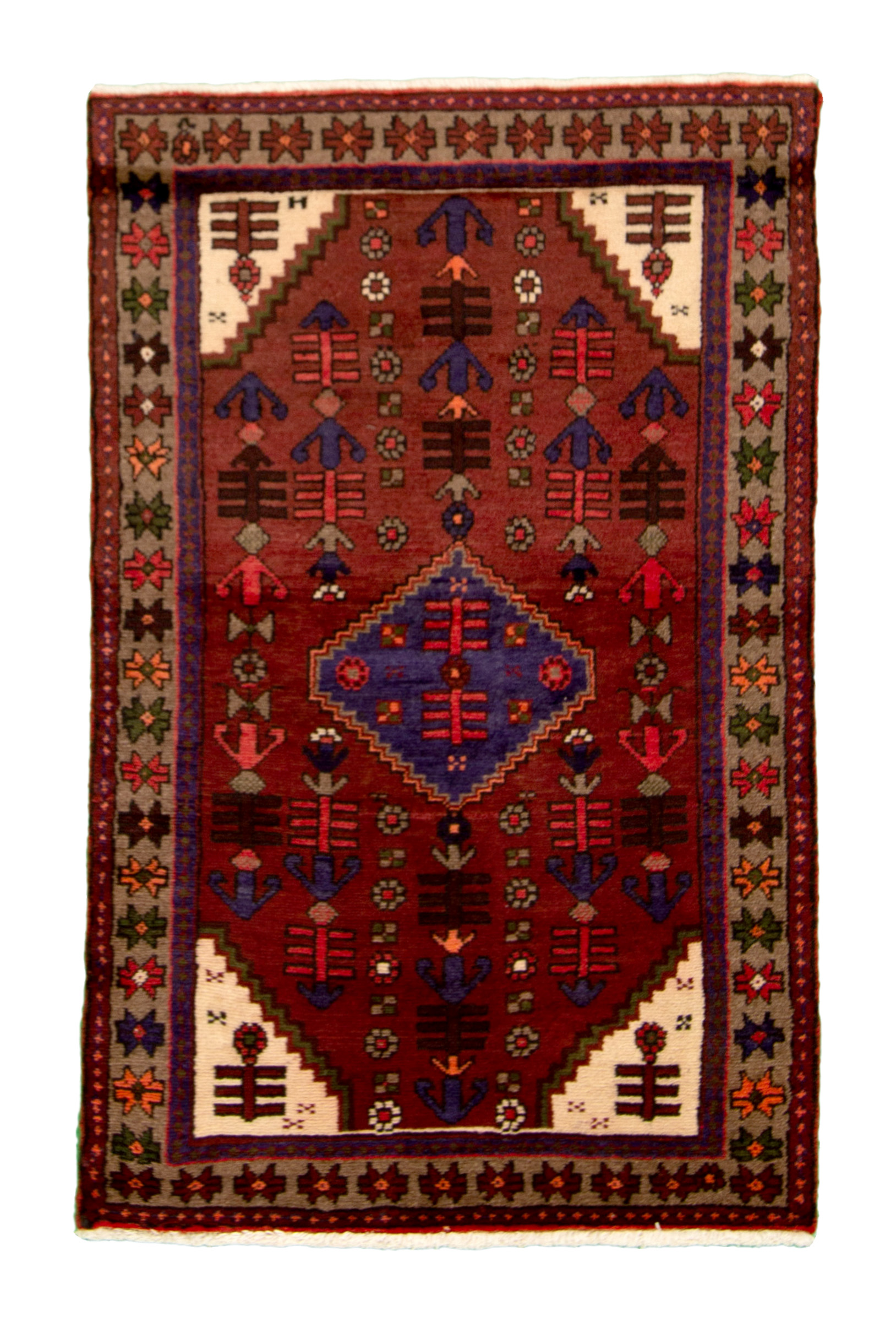 Hand-knotted Hamadan Burgundy Wool Rug 3'1" x 4'11" Size: 3'1" x 4'11"  