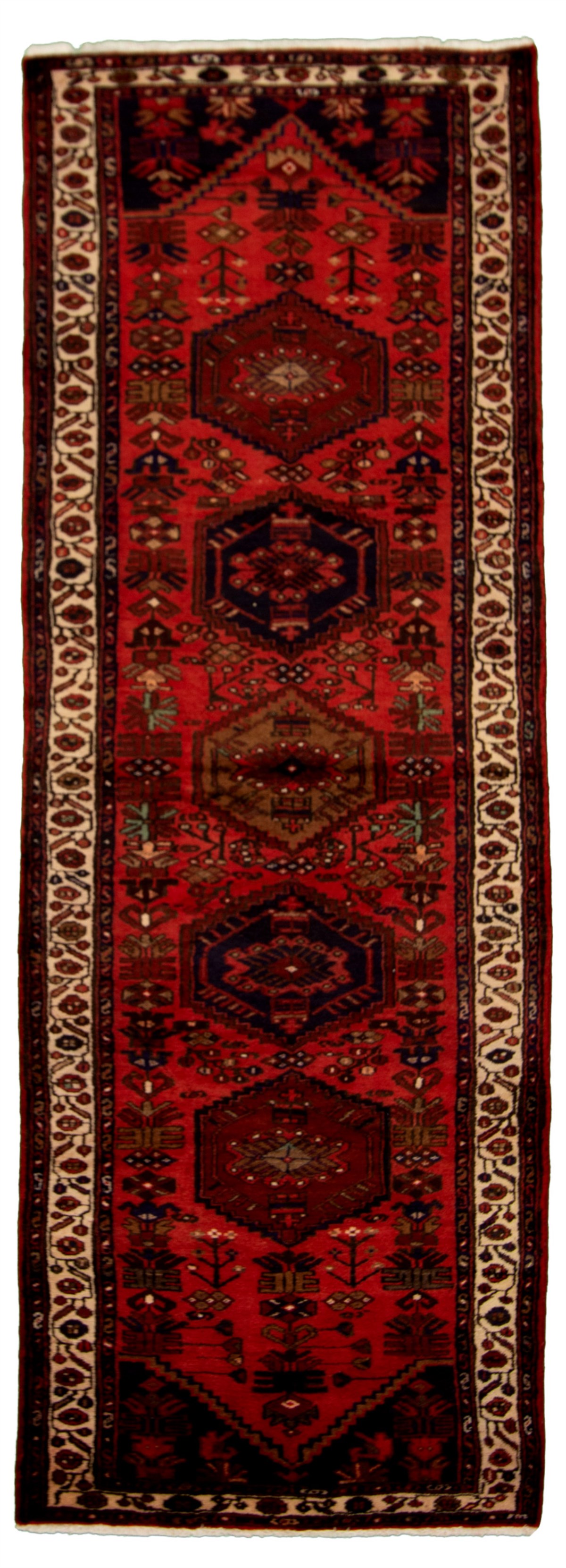 Hand-knotted Hamadan Red Wool Rug 3'5" x 9'6"  Size: 3'5" x 9'6"  