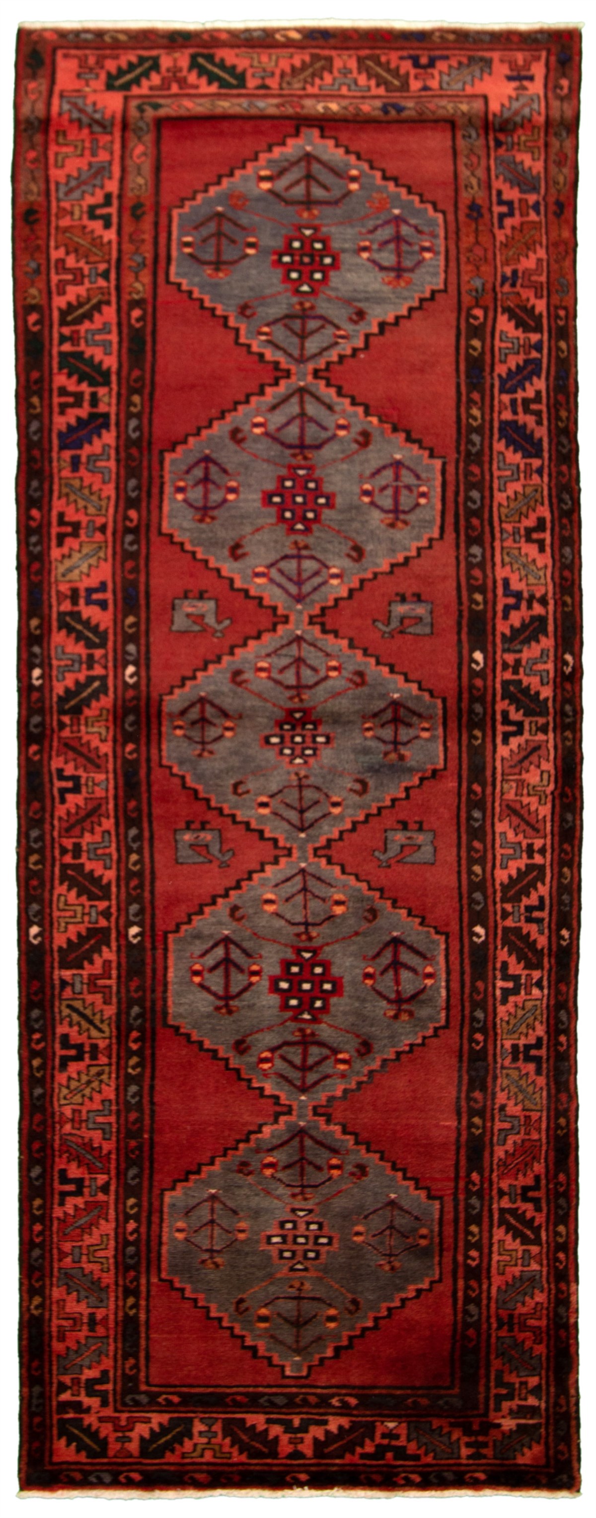 Hand-knotted Hamadan Dark Red Wool Rug 3'7" x 9'10" Size: 3'7" x 9'10"  