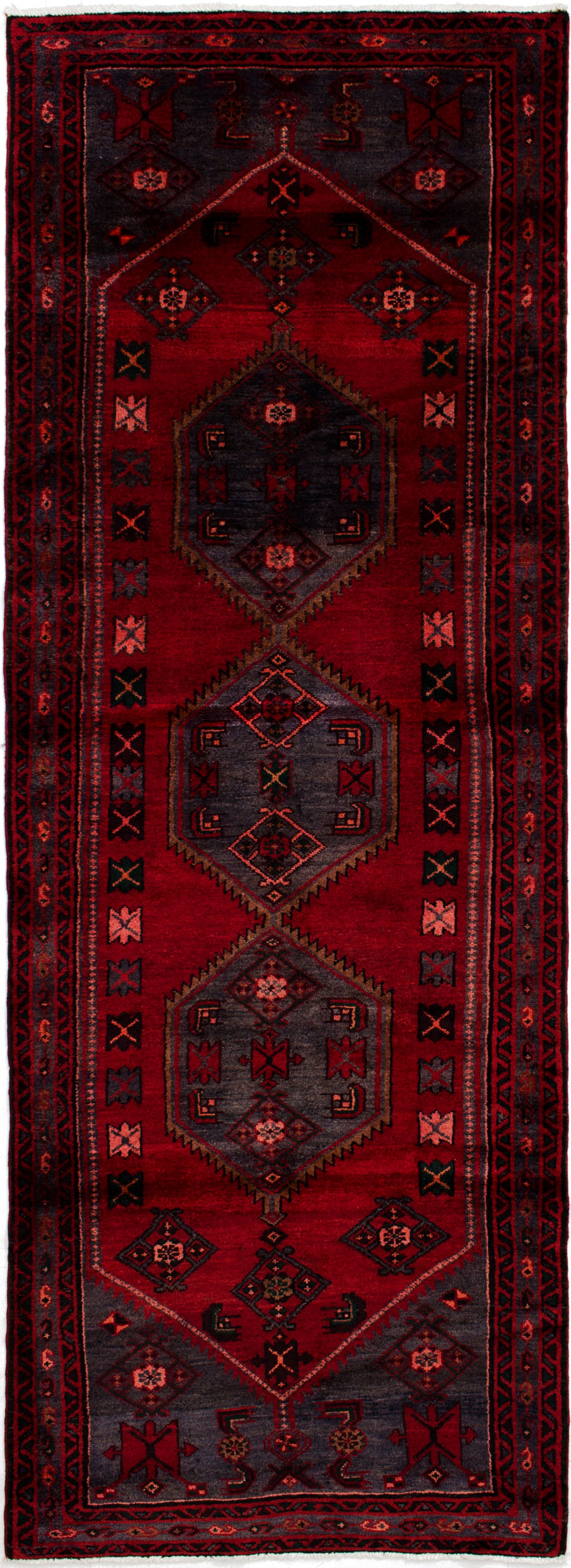Hand-knotted Hamadan Red Wool Rug 3'4" x 9'5"  Size: 3'4" x 9'5"  