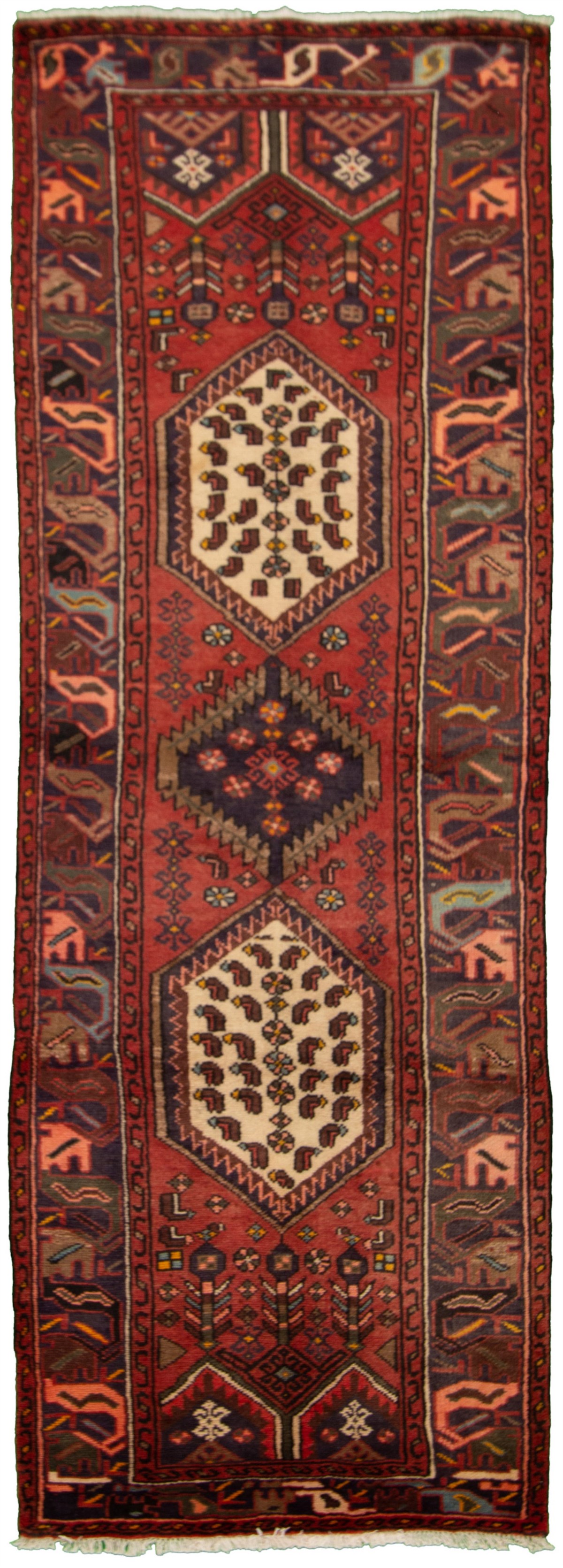 Hand-knotted Hamadan Red Wool Rug 3'4" x 9'7"  Size: 3'4" x 9'7"  
