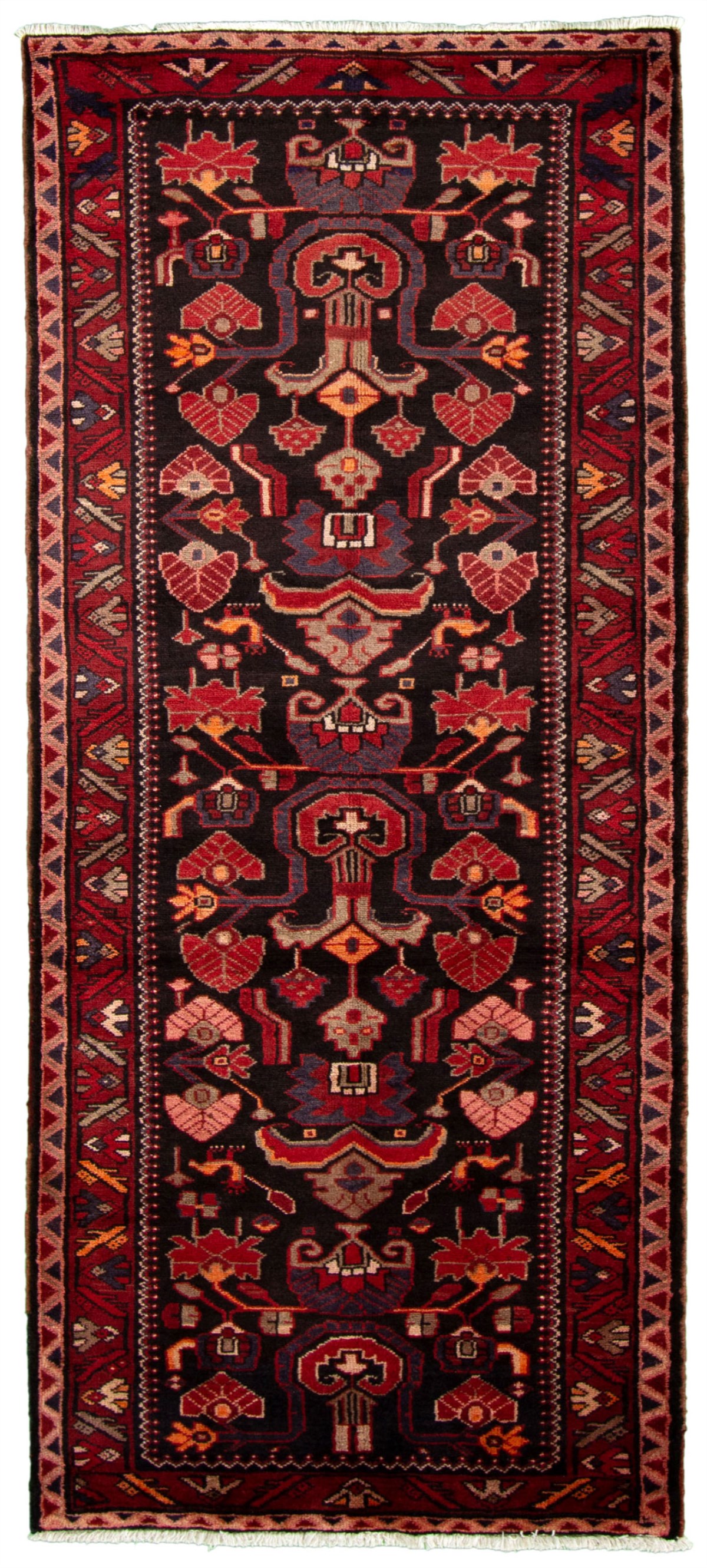 Hand-knotted Hamadan Dark Brown Wool Rug 3'5" x 7'10" Size: 3'5" x 7'10"  